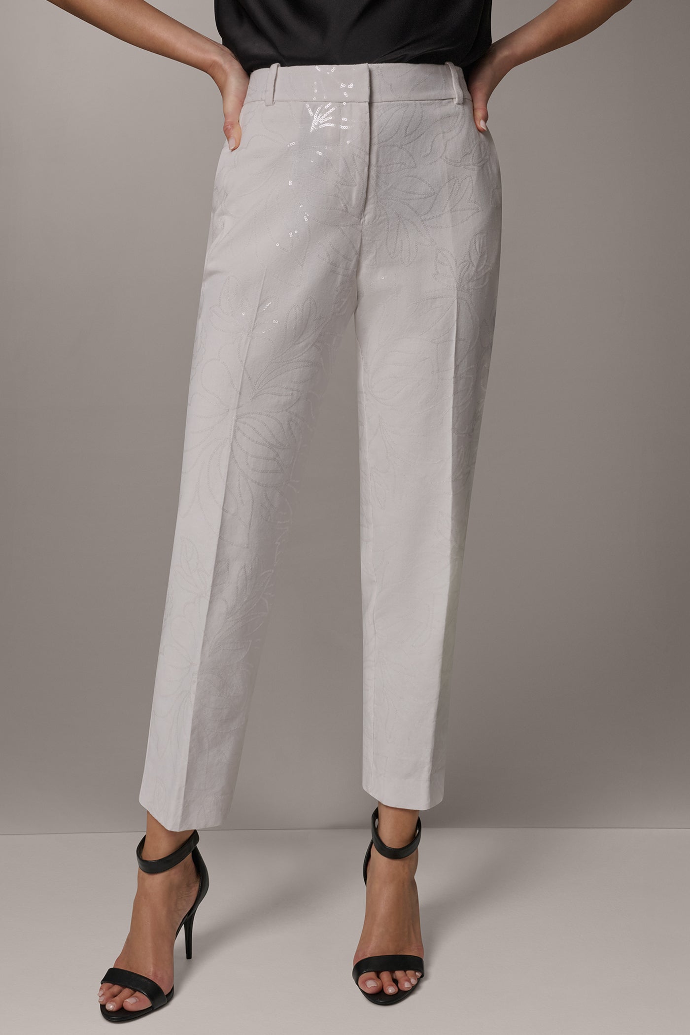 MID-RISE SEQUIN EMBROIDERED STRAIGHT ANKLE PANT | View 1 | New clothing