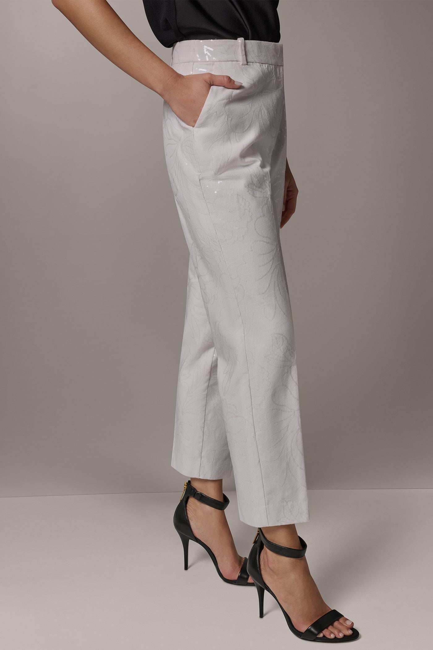 MID-RISE SEQUIN EMBROIDERED STRAIGHT ANKLE PANT VIEW 3 | New clothing