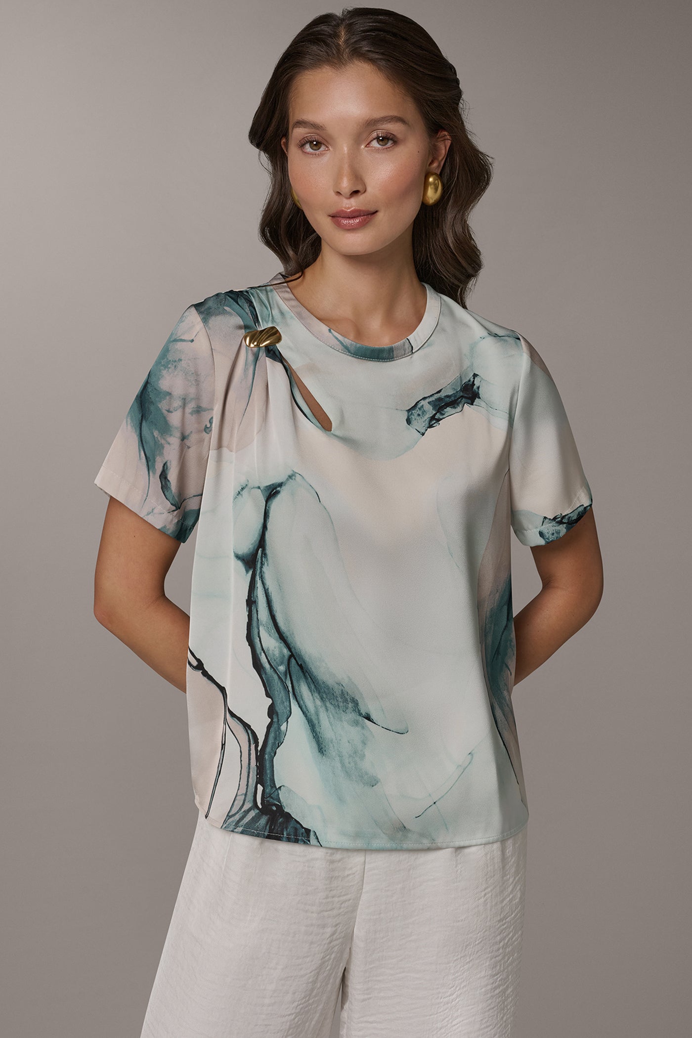 MARBLE GOLD-TONE EMBELLISHED SHOULDER TOP | View 1 | New clothing