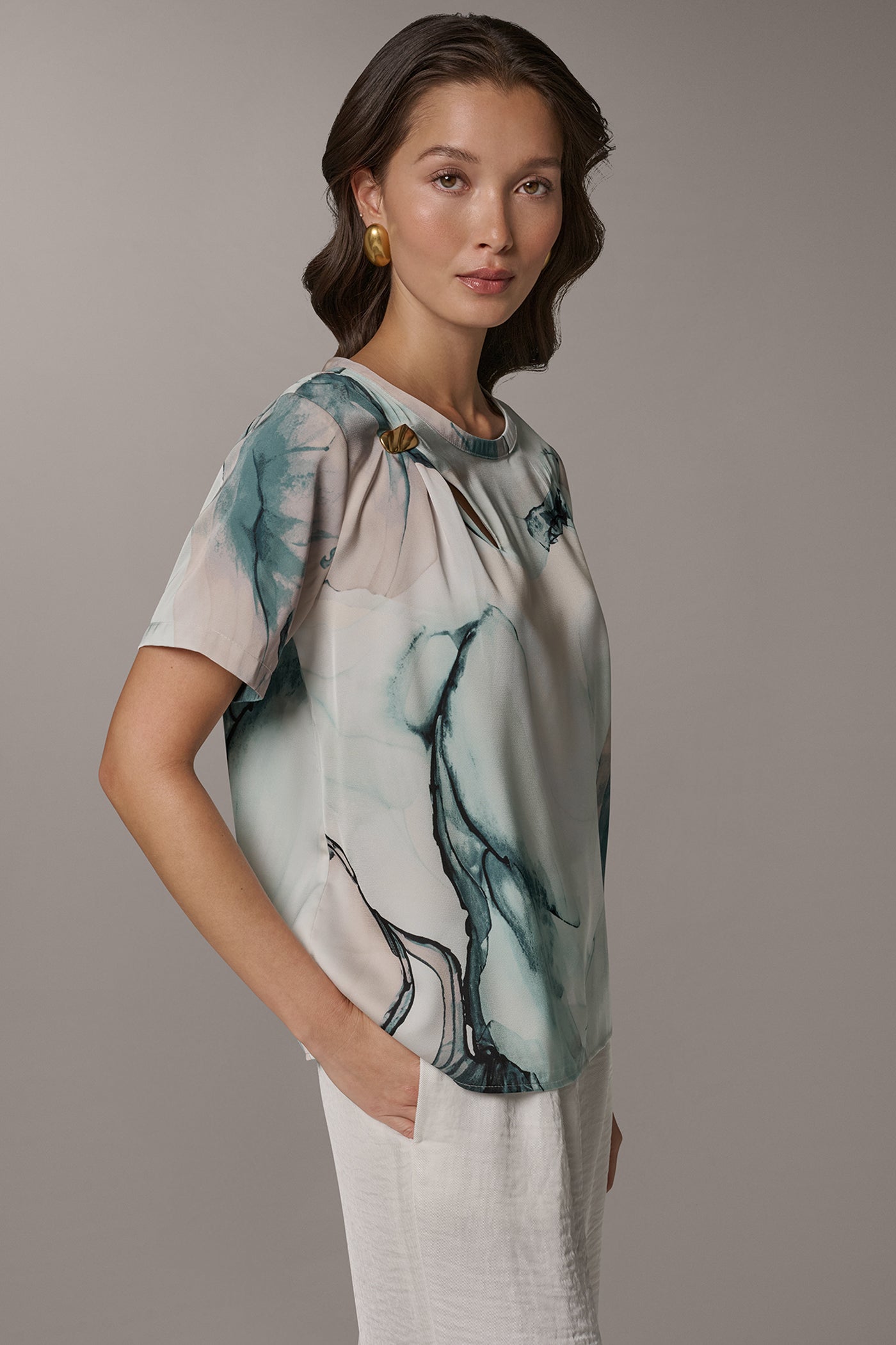 MARBLE GOLD-TONE EMBELLISHED SHOULDER TOP VIEW 3 | New clothing