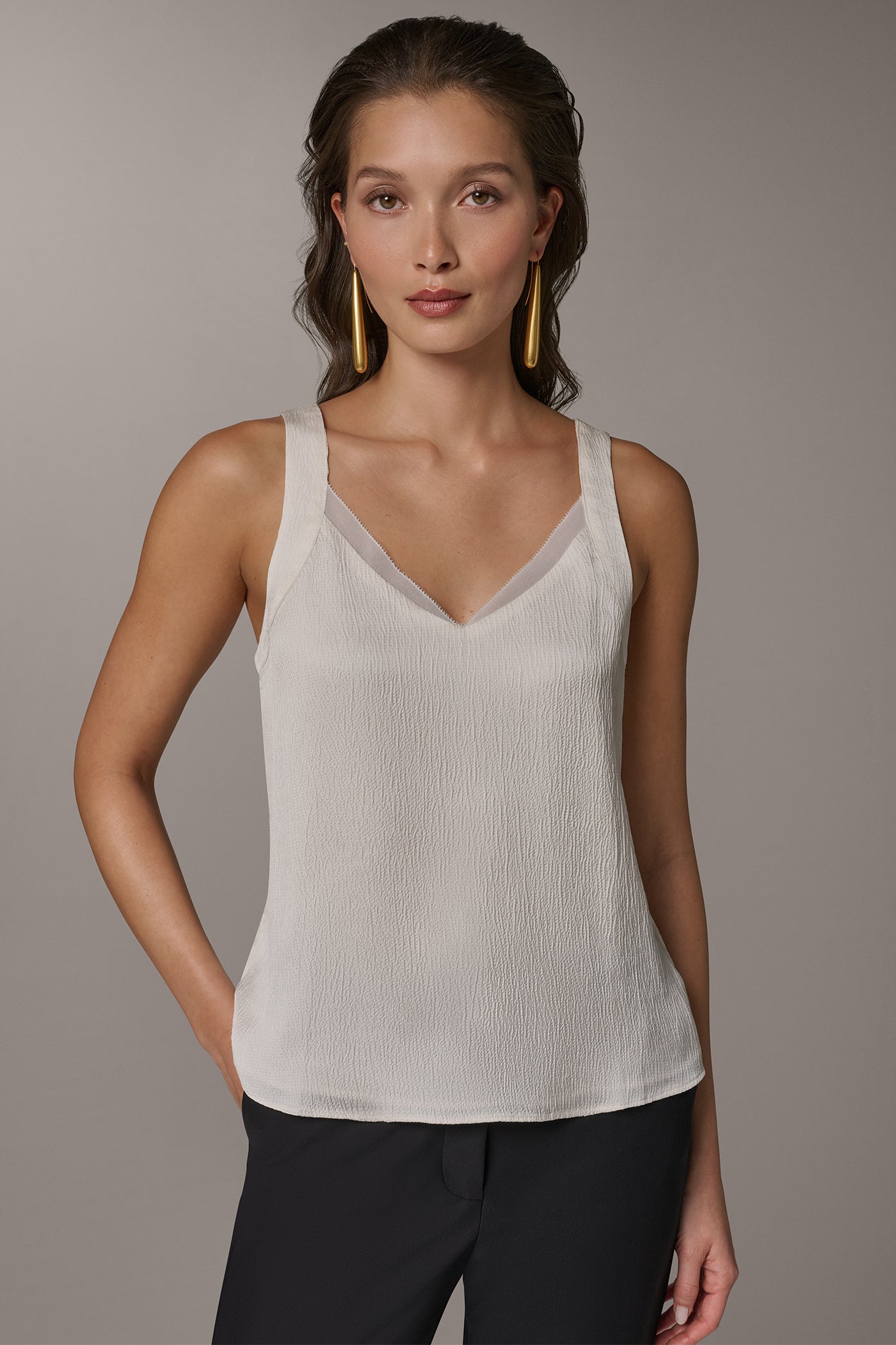 CHIFFON TRIM SHELL | View 1 | Tops