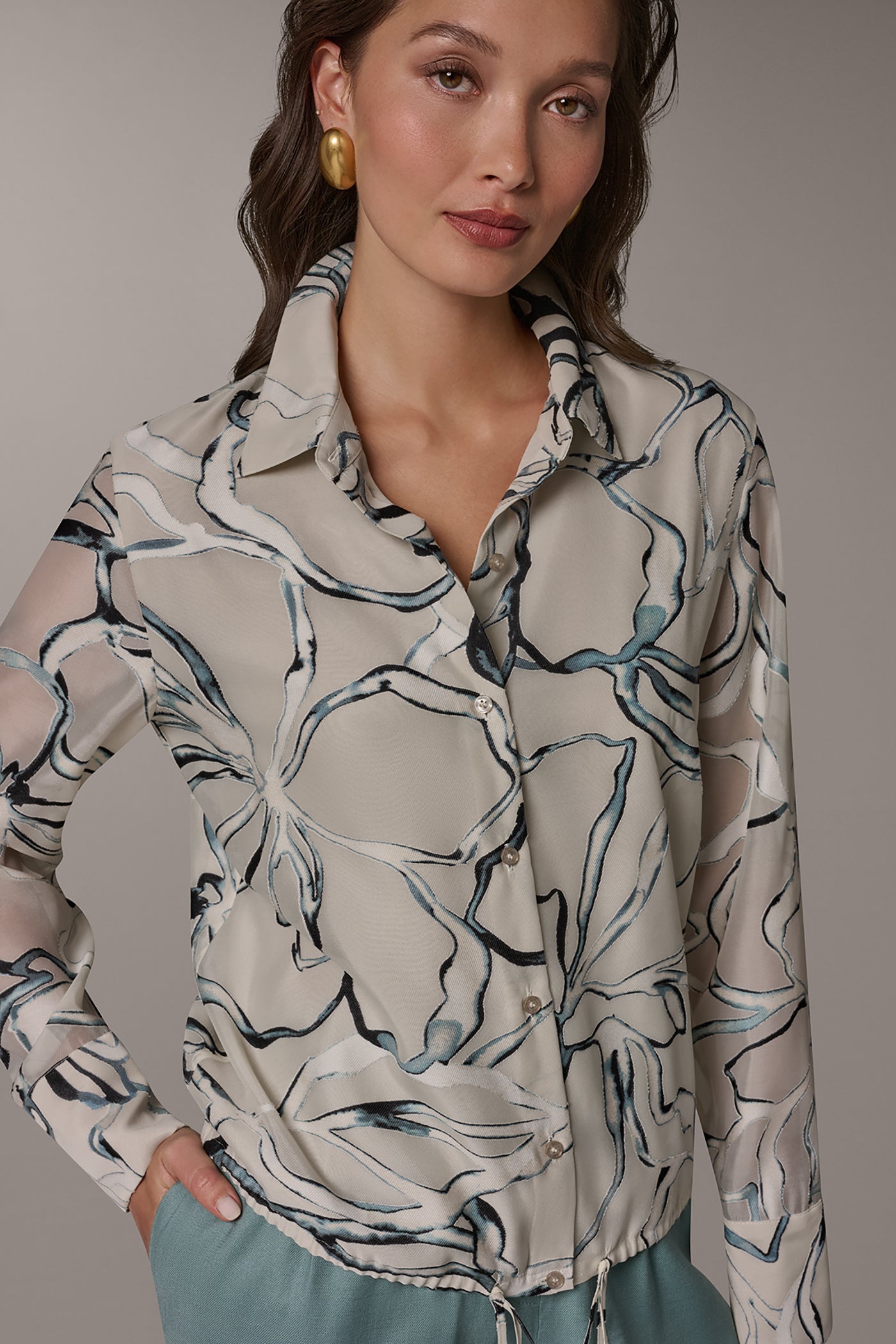 BURNOUT DRAWSTRING HEM BLOUSE VIEW 4 | Tops