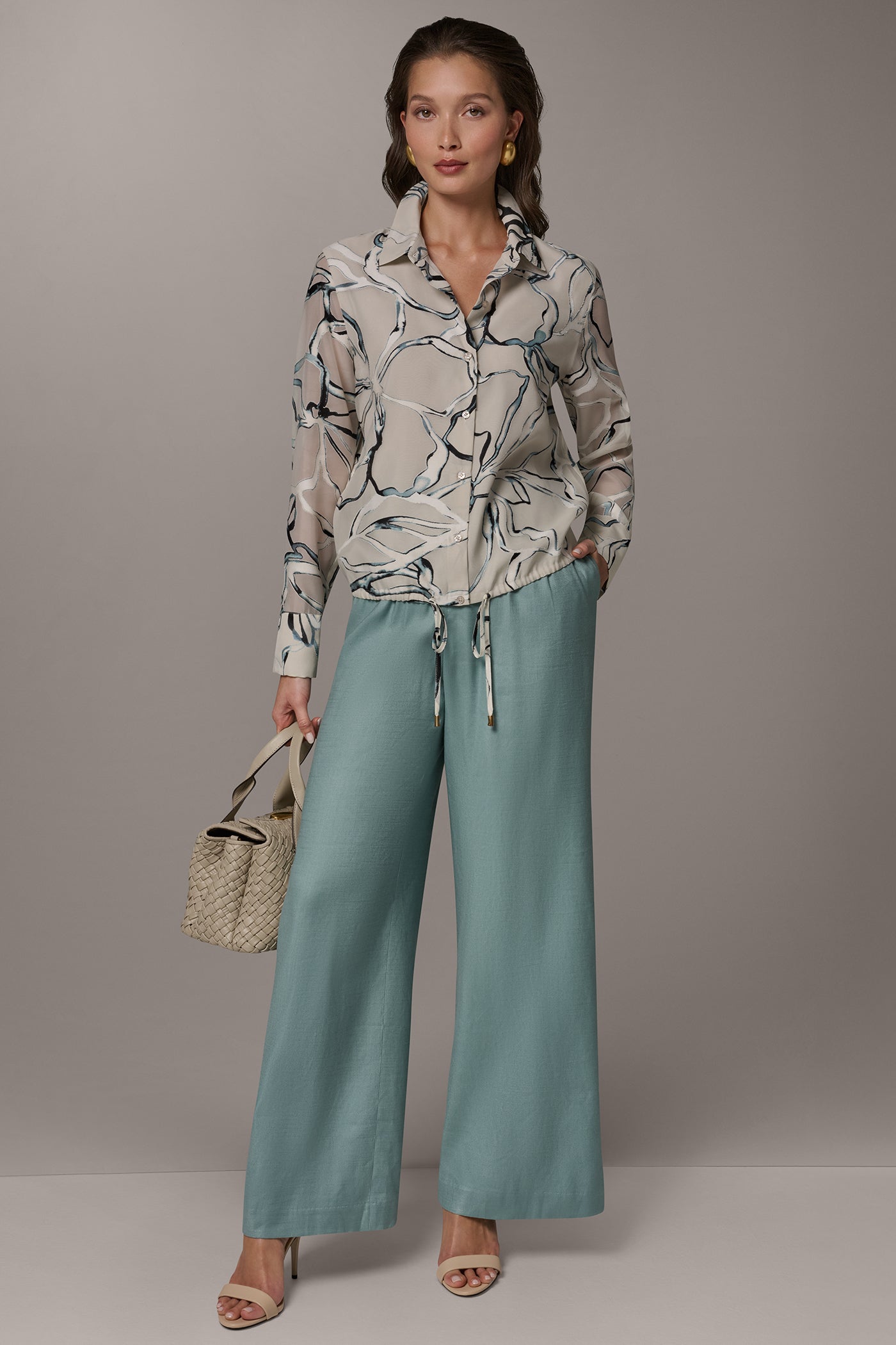 BURNOUT DRAWSTRING HEM BLOUSE VIEW 7 | Tops