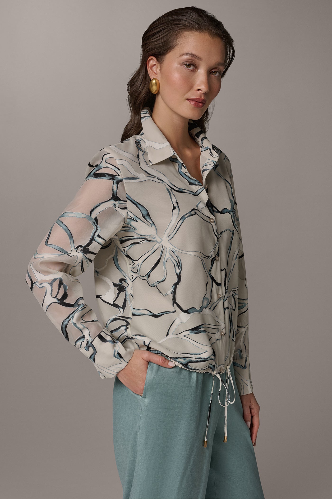 BURNOUT DRAWSTRING HEM BLOUSE VIEW 3 | Tops