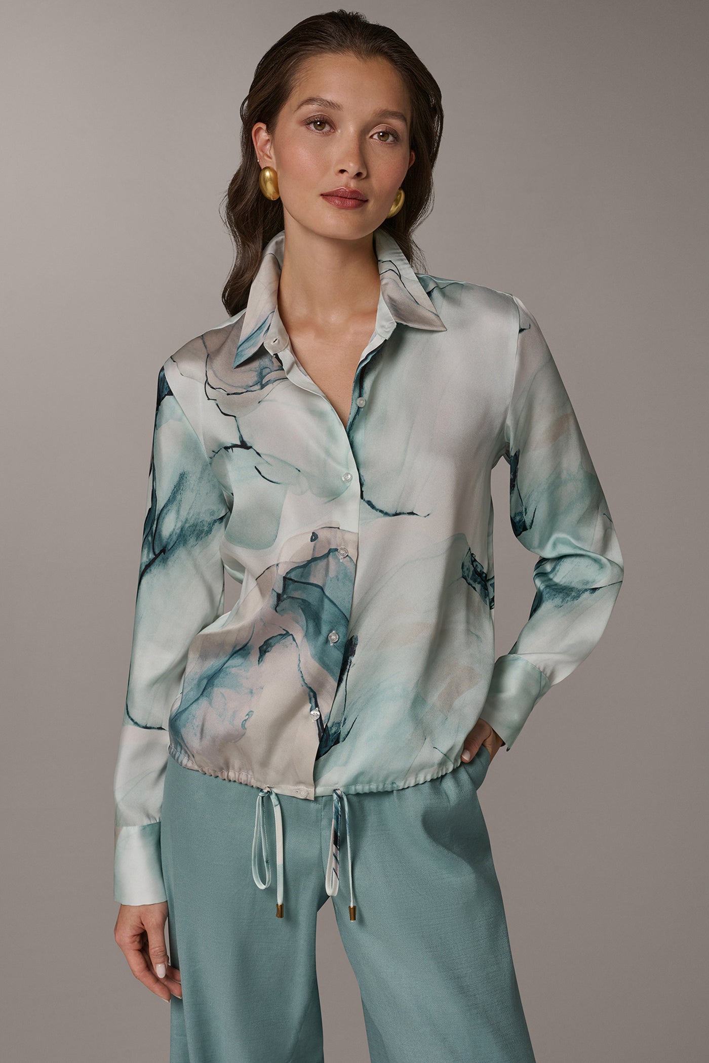 PRINTED DRAWSTRING HEM BLOUSE | View 1 | Tops