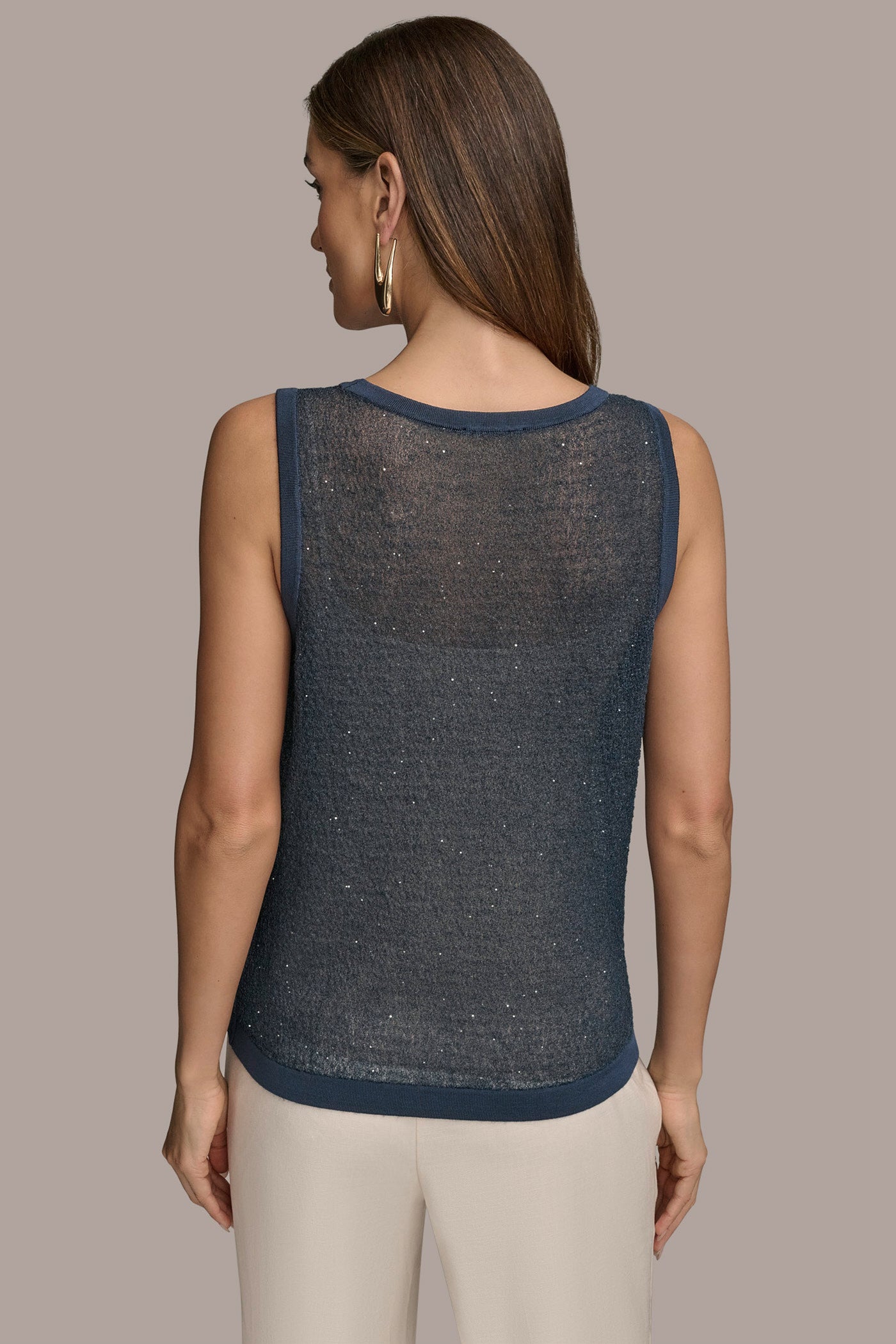 SEQUINED CROCHET KNIT SHELL | View 2 | Tops