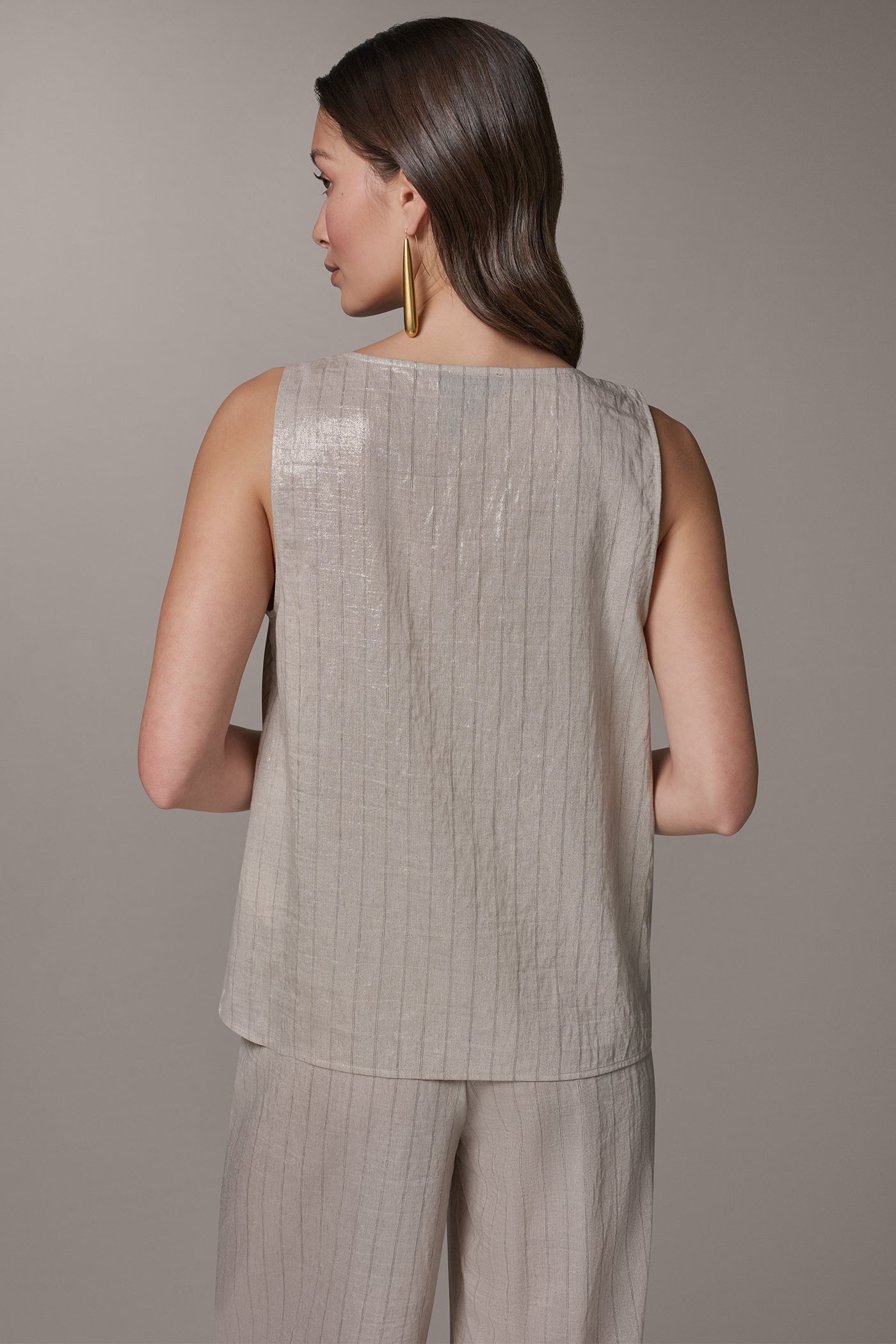 SLEEVELESS METALLIC PINSTRIPE TOP VIEW 3 | Tops