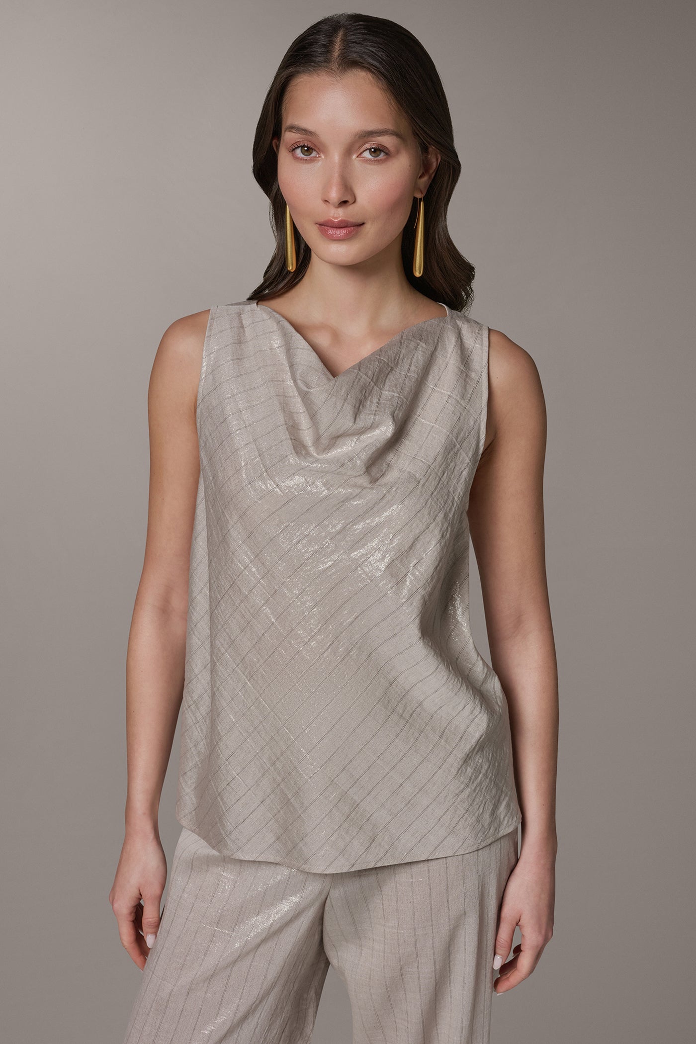 SLEEVELESS METALLIC PINSTRIPE TOP | View 1 | Products