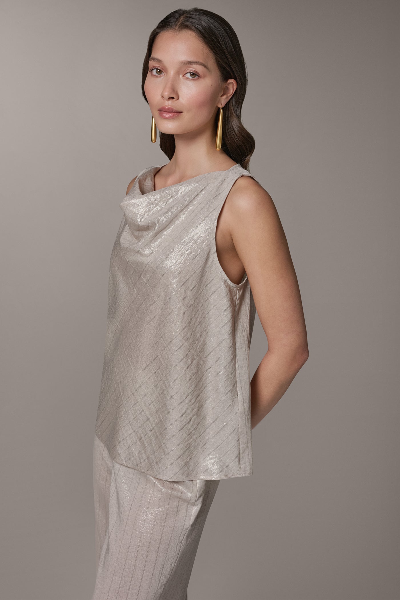 SLEEVELESS METALLIC PINSTRIPE TOP | View 2 | Products