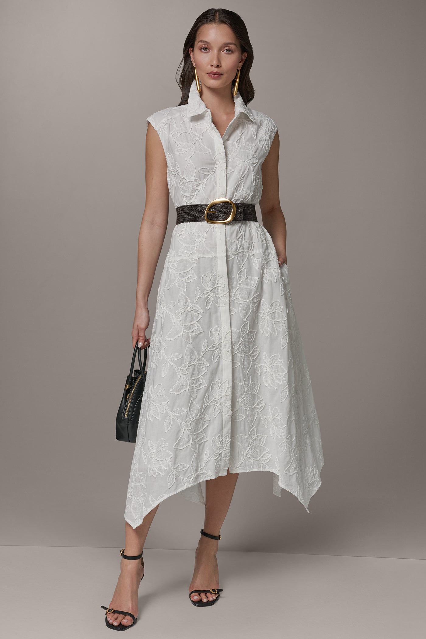 donna karan shirt dress Donna Karan New York Women's Collared Neck Belted Midi Dress