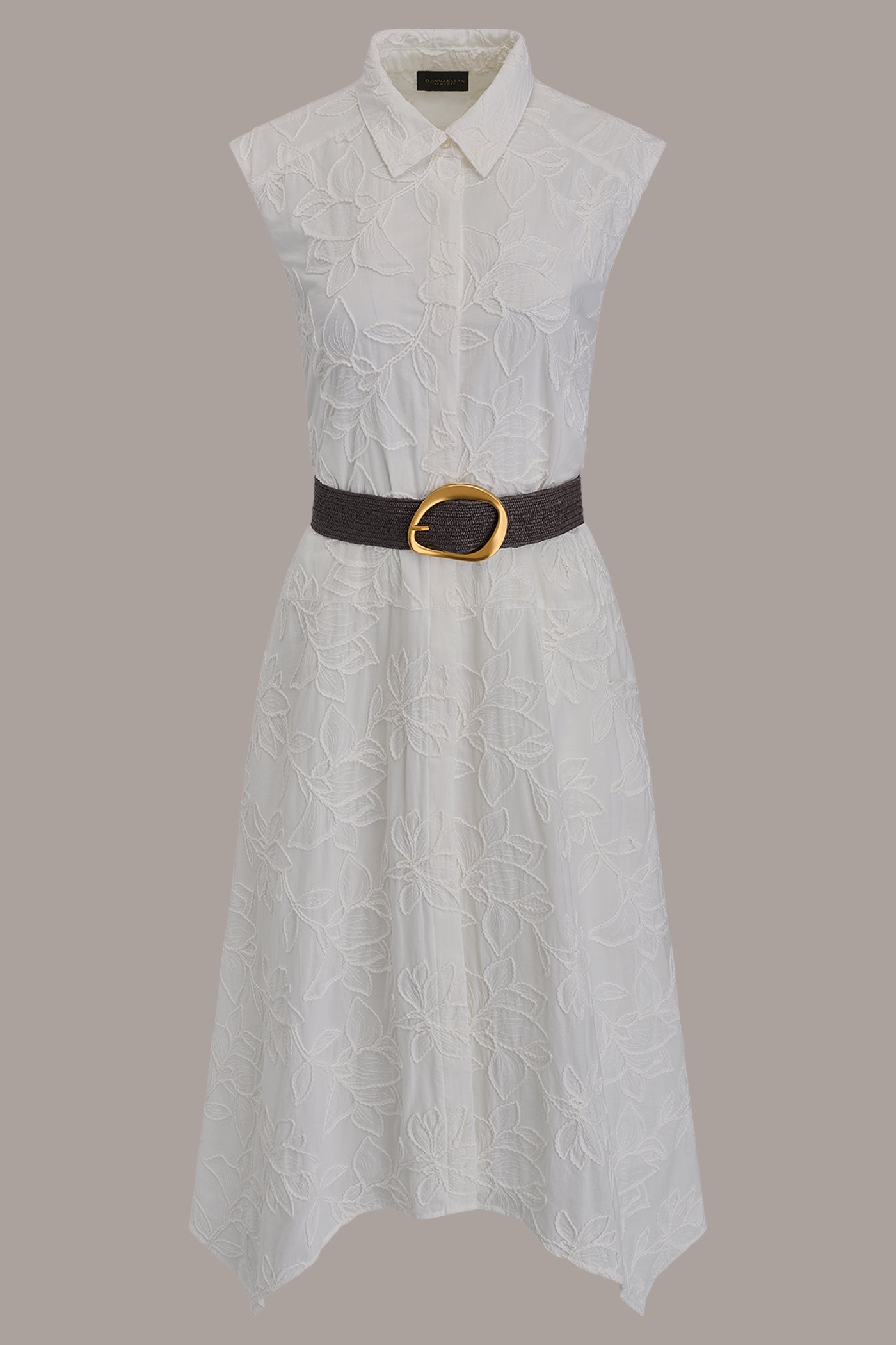 donna karan white shirt dress Donna Karan New York Burnout Jacquard Collared Midi Shirt Dress - Cream - 40% Off