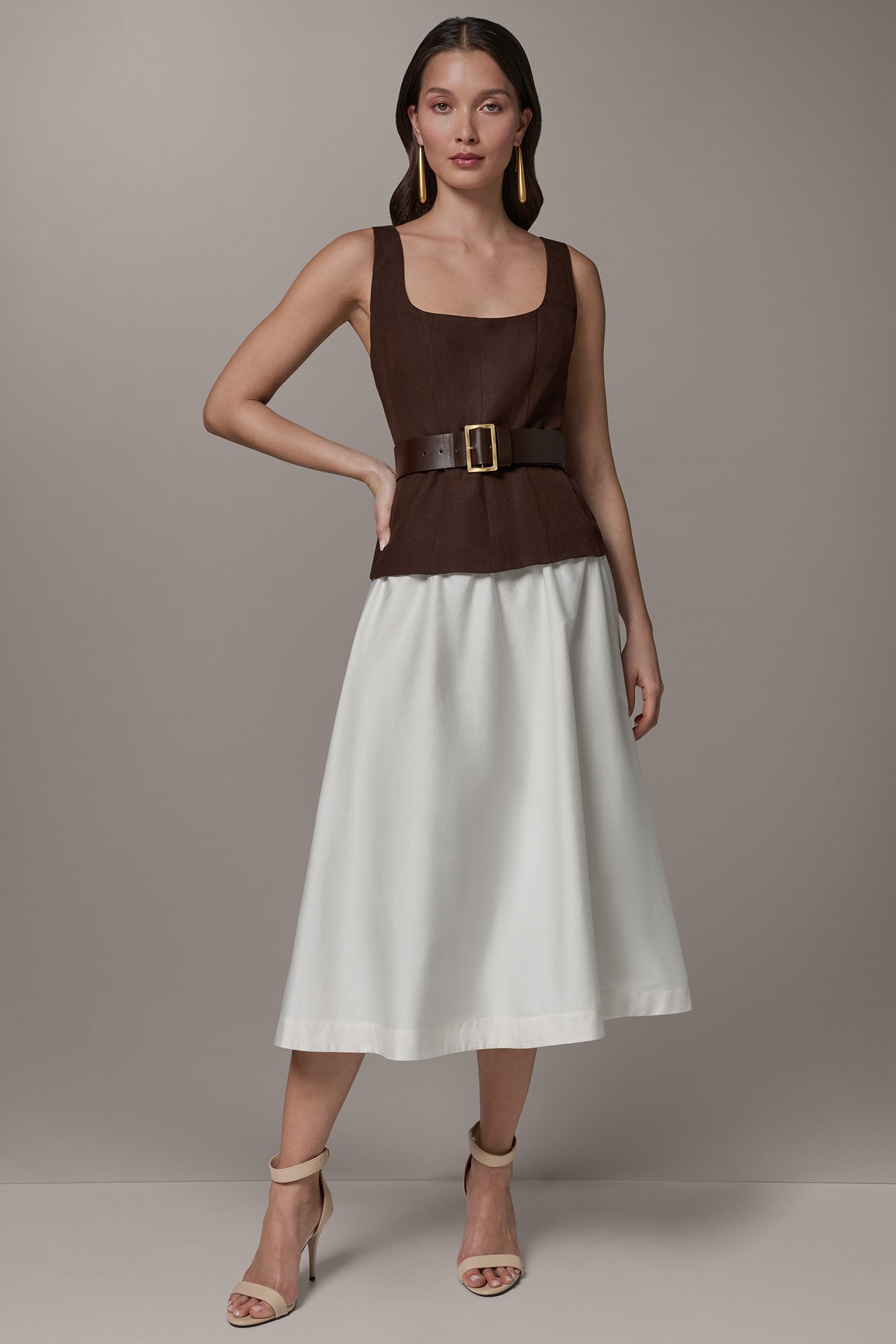 SLEEVELESS MIDI FIT AND FLARE DRESS
