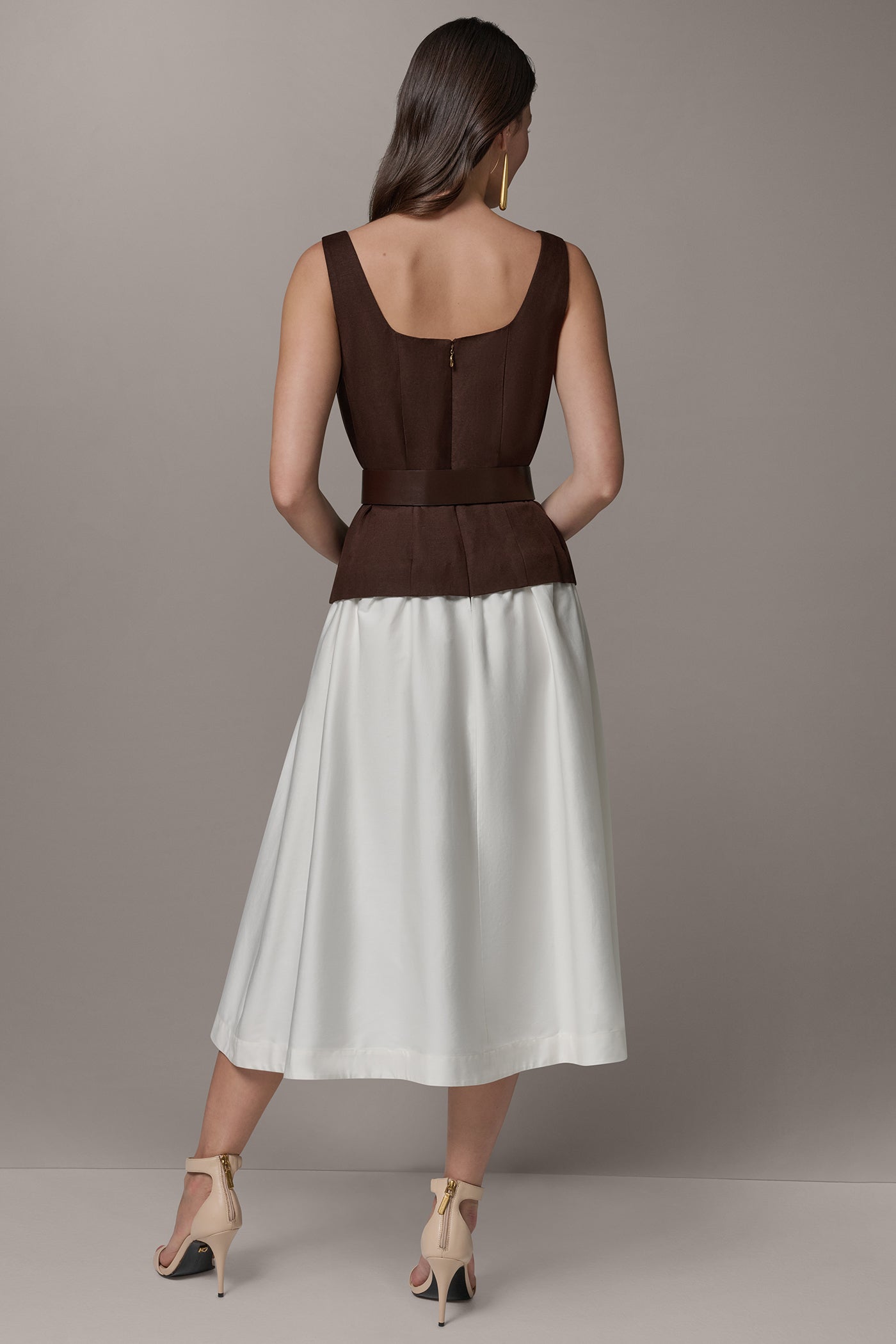 Donna Karan Women's Sleeveless Midi Fit And Flare Dress in Canyon/Cream Donna Karan Women's Sleeveless Midi Fit And Flare Dress in Canyon/Cream