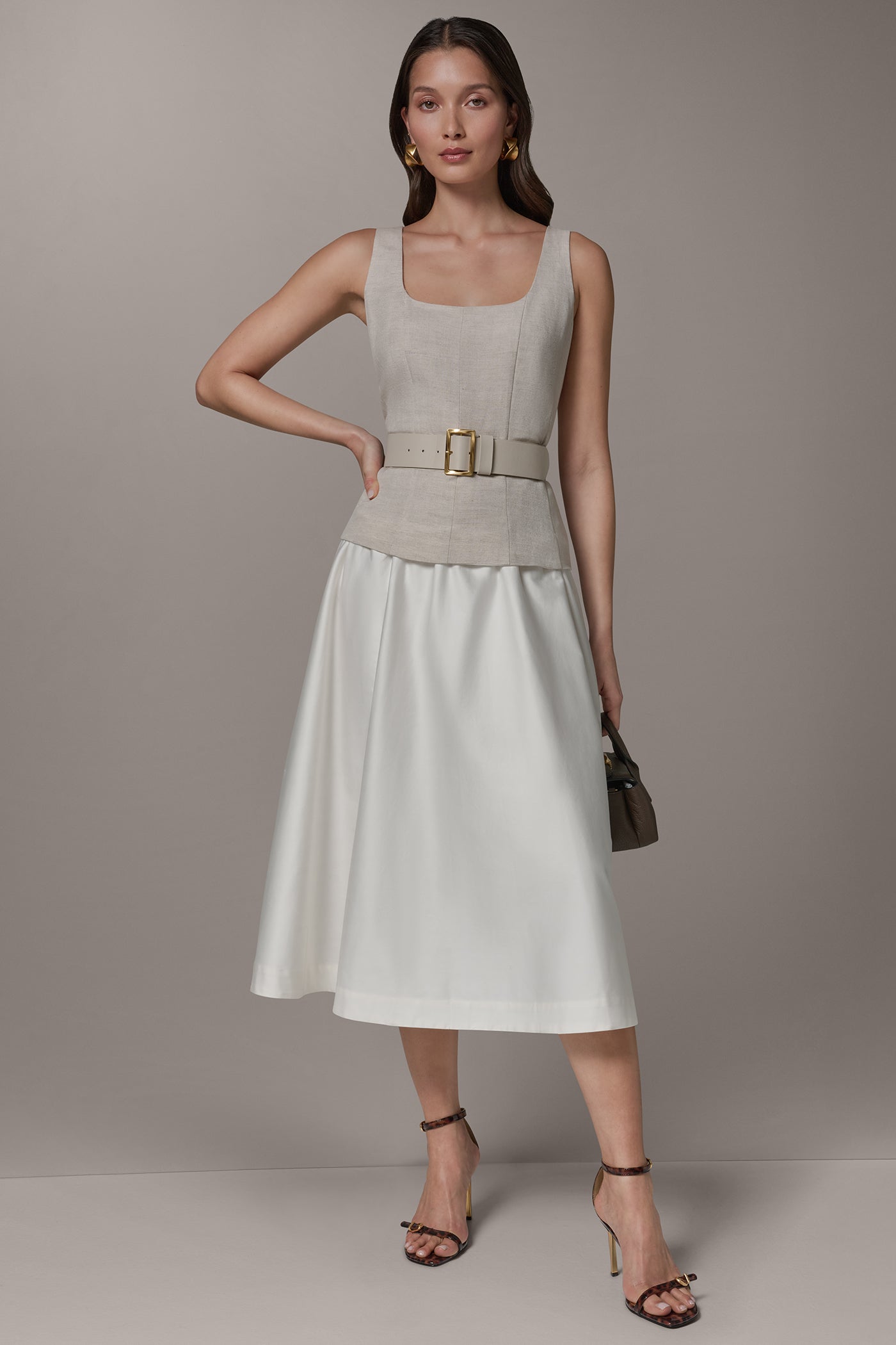 SLEEVELESS MIDI FIT AND FLARE DRESS VIEW 1