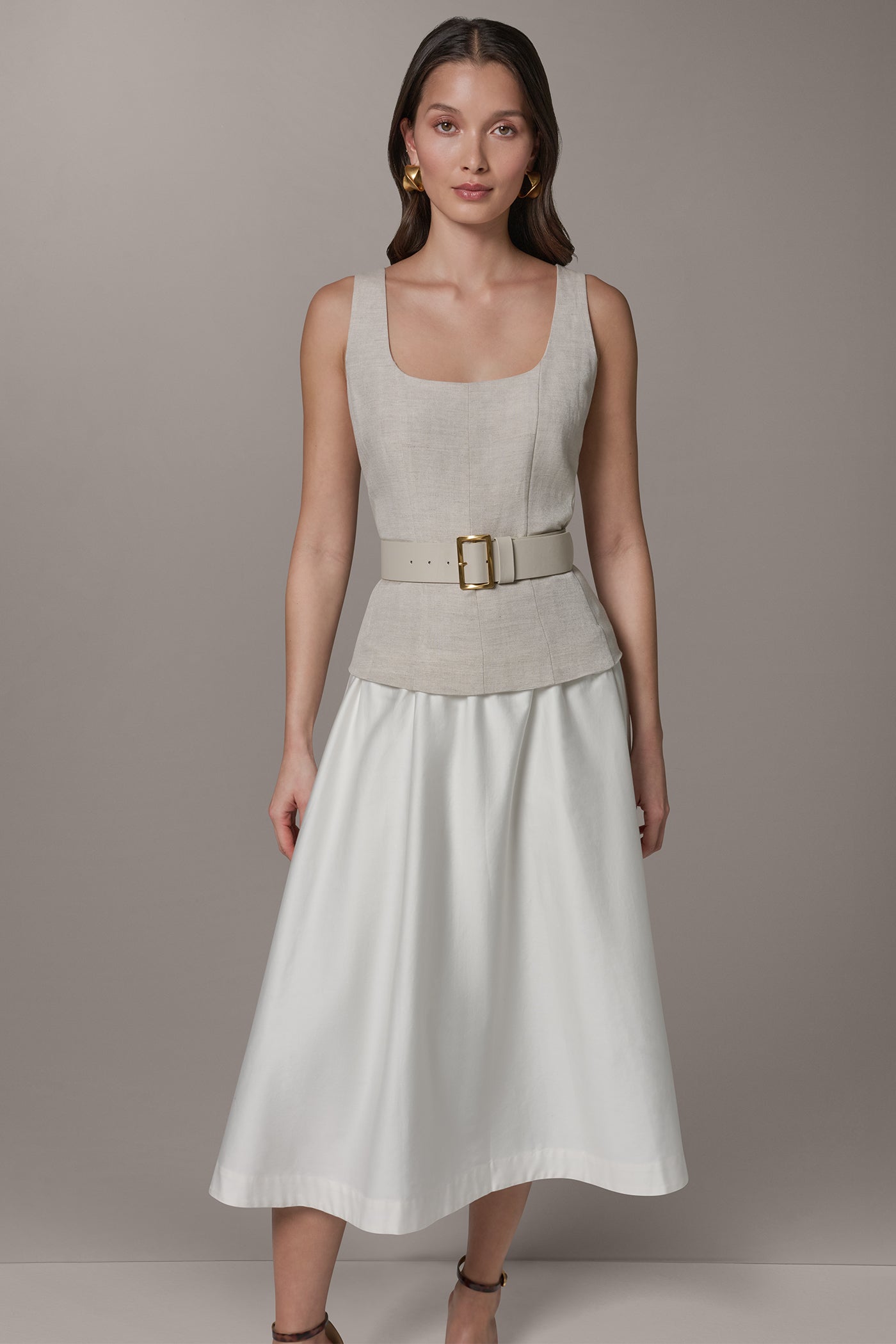 SLEEVELESS MIDI FIT AND FLARE DRESS VIEW 7