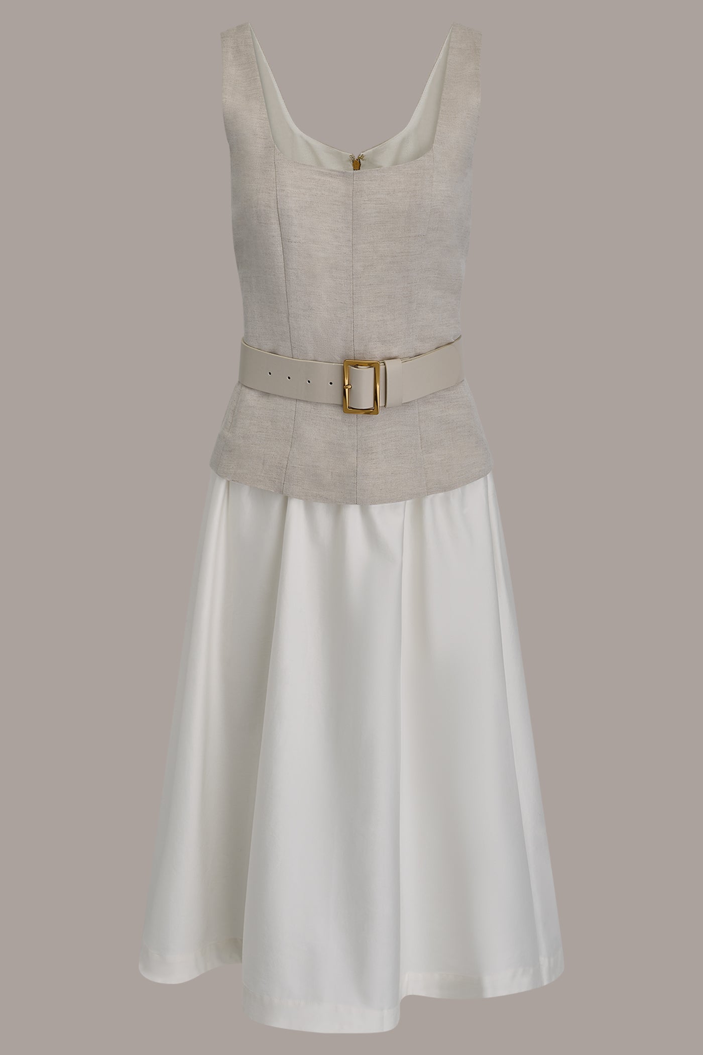 Donna Karan Women's Sleeveless Midi Fit And Flare Dress in Natural Combo Donna Karan Women's Sleeveless Midi Fit And Flare Dress in Natural Combo