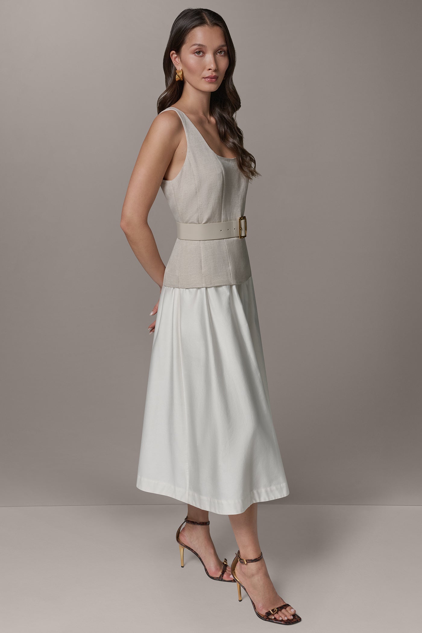 SLEEVELESS MIDI FIT AND FLARE DRESS VIEW 3