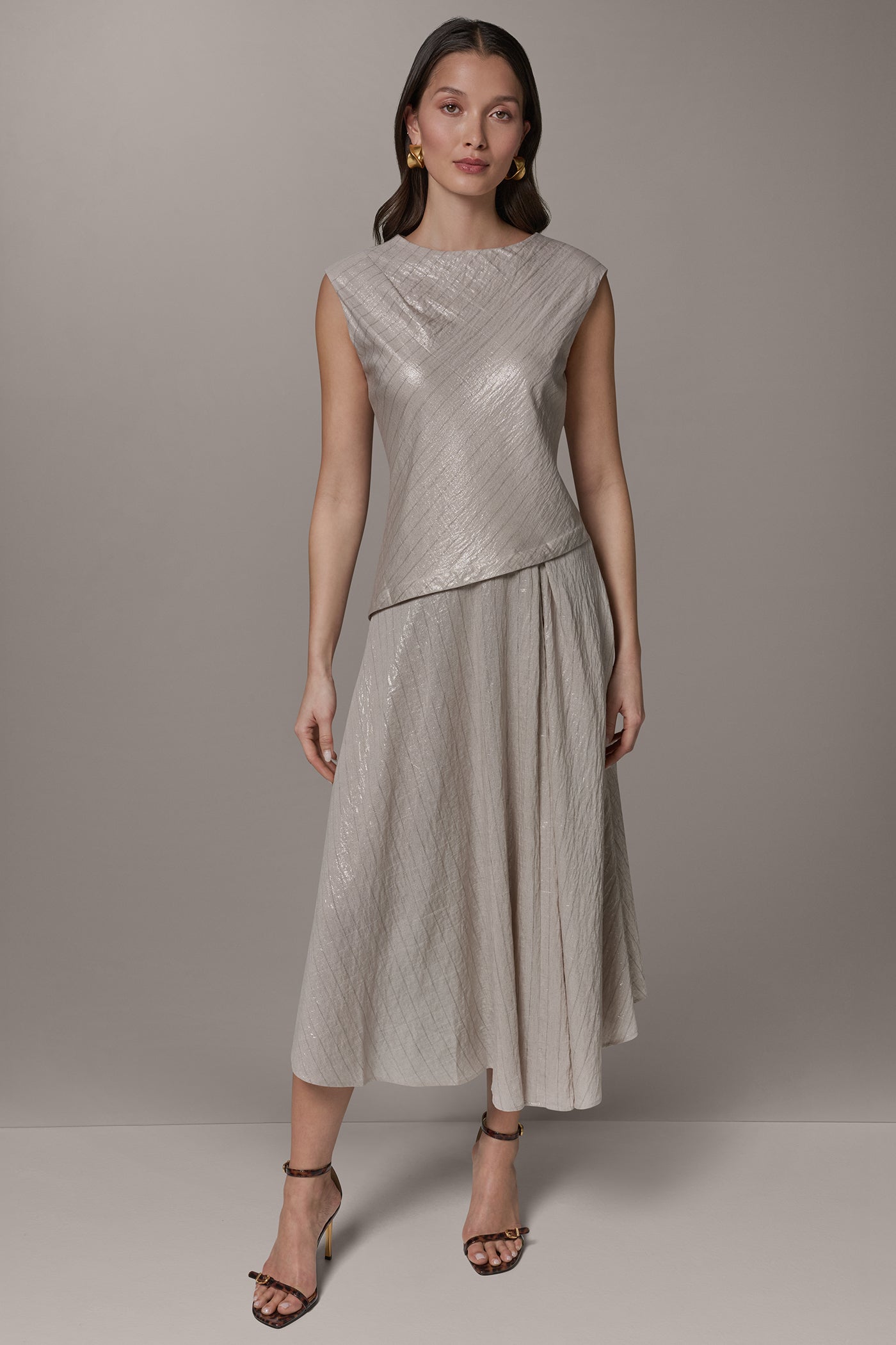 CAP SLEEVE ASYMMETRIC MIDI FIT AND FLARE DRESS | View 1 | Cocktail & Party