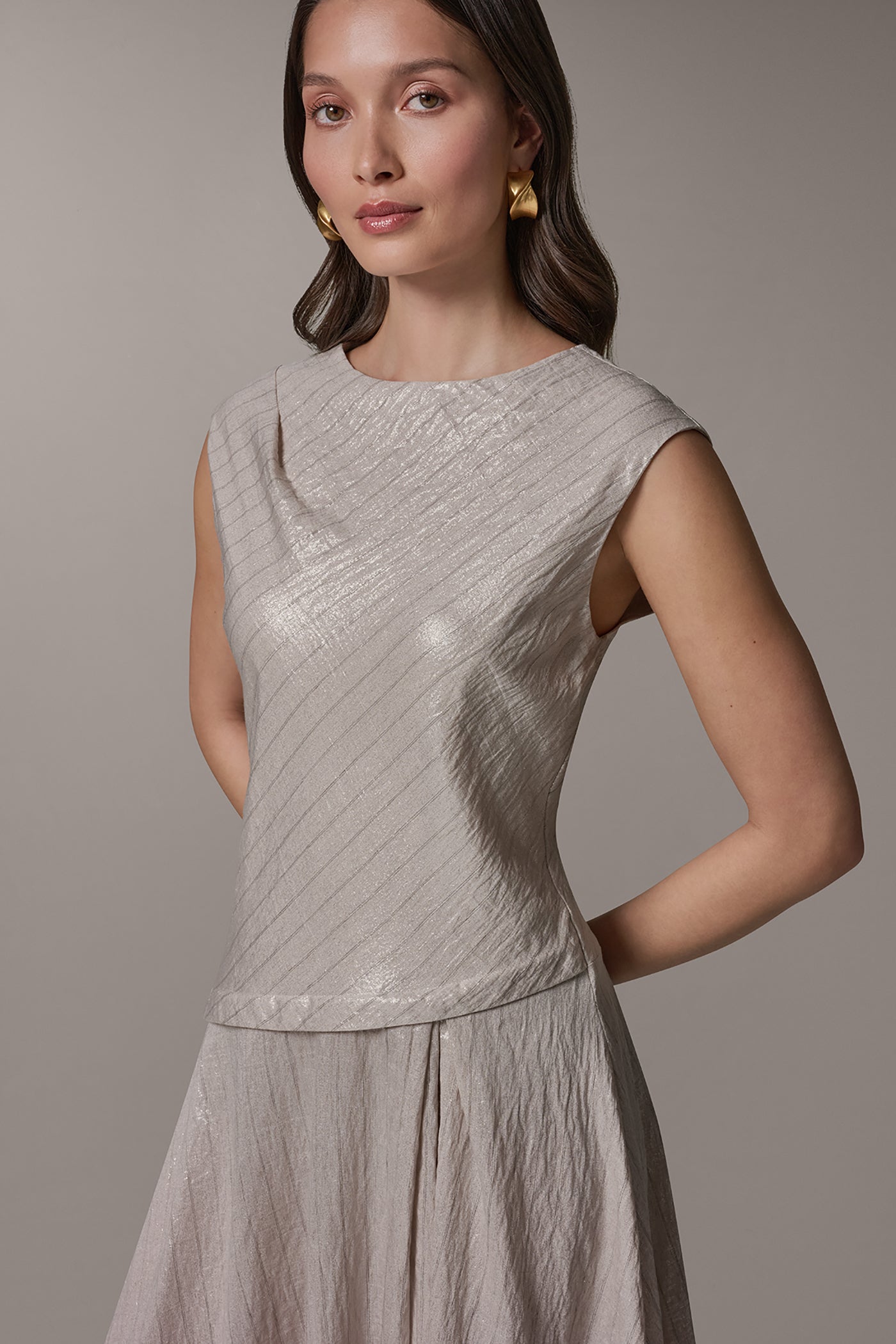 CAP SLEEVE ASYMMETRIC MIDI FIT AND FLARE DRESS VIEW 4