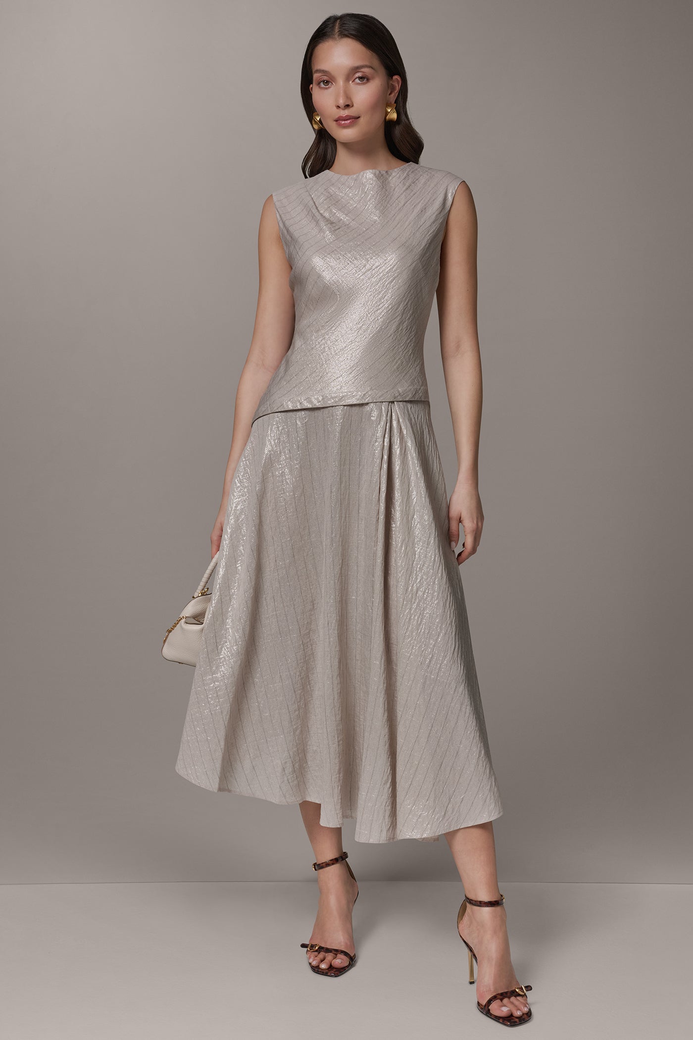 CAP SLEEVE ASYMMETRIC MIDI FIT AND FLARE DRESS VIEW 9