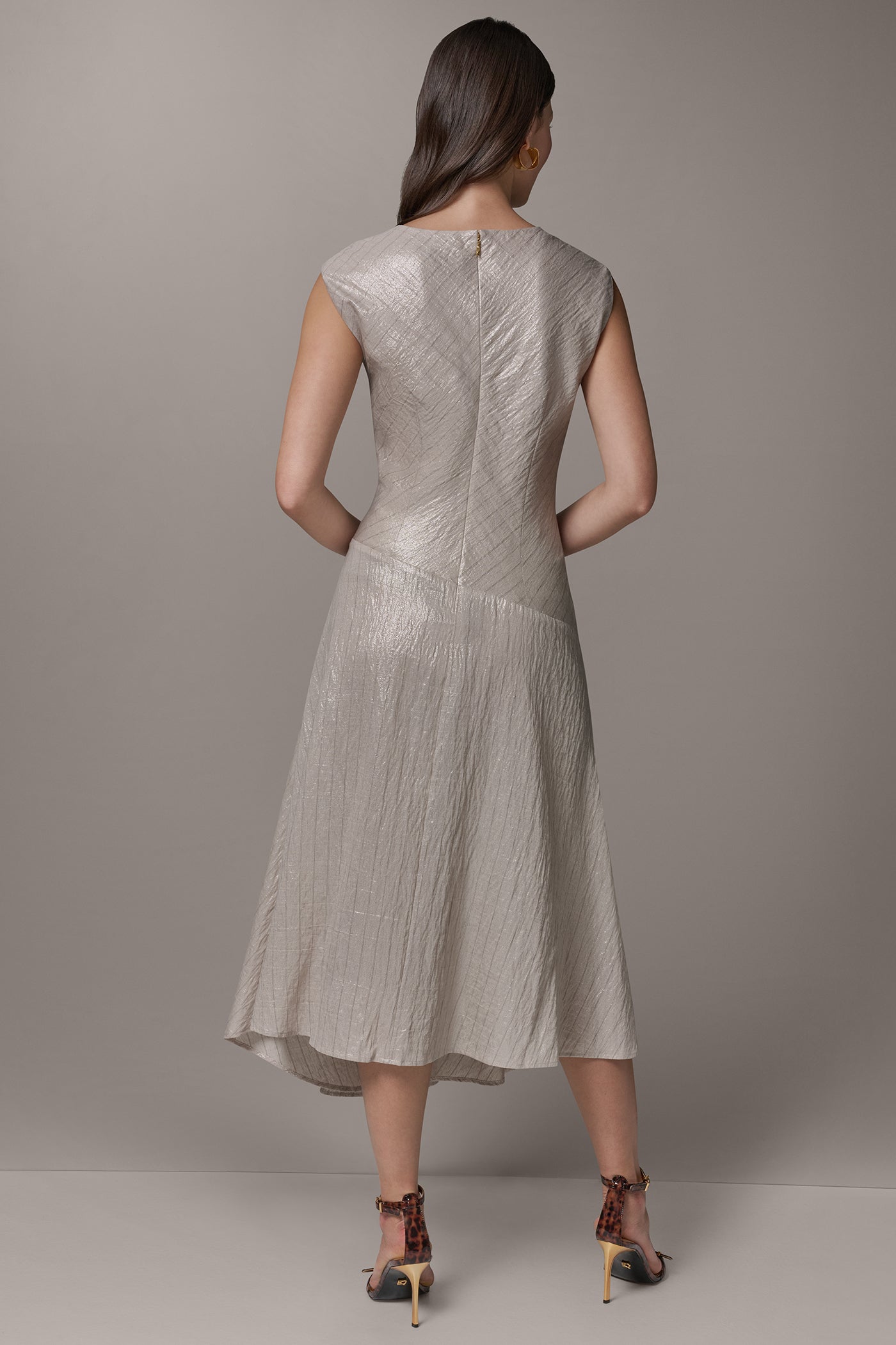 CAP SLEEVE ASYMMETRIC MIDI FIT AND FLARE DRESS | View 2 | Cocktail & Party