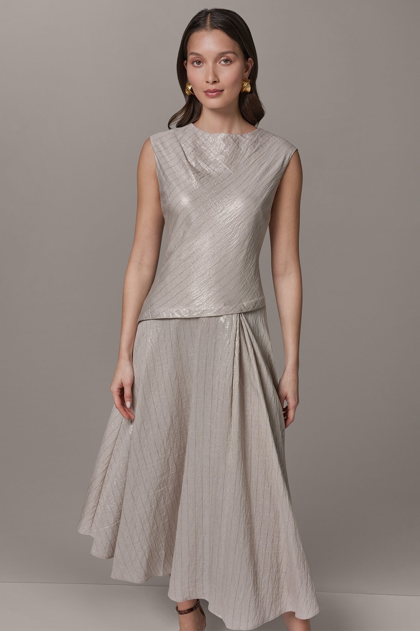 CAP SLEEVE ASYMMETRIC MIDI FIT AND FLARE DRESS VIEW 8