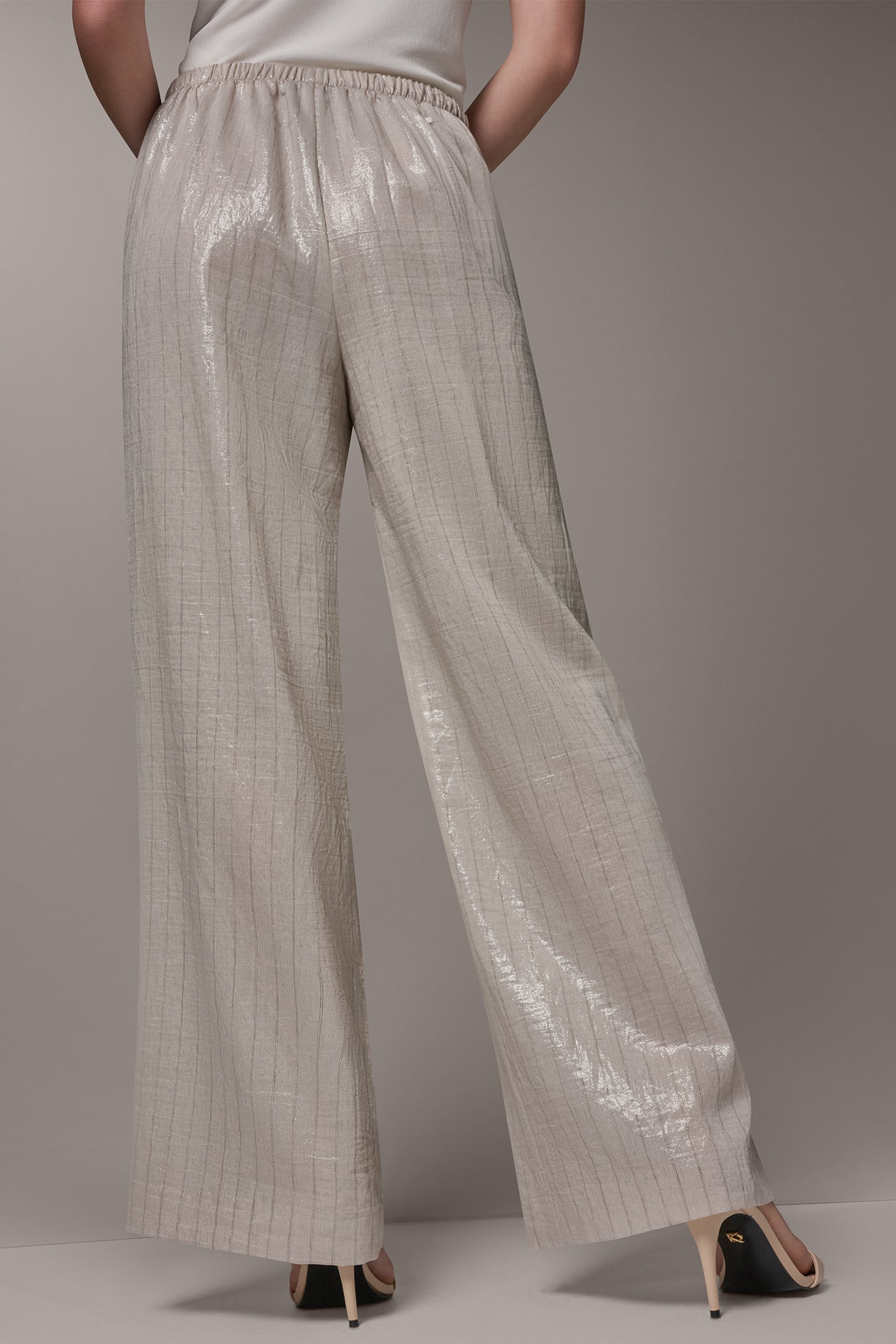 HIGH-RISE METALLIC PINSTRIPE WIDE-LEG PANT VIEW 3 | Pants