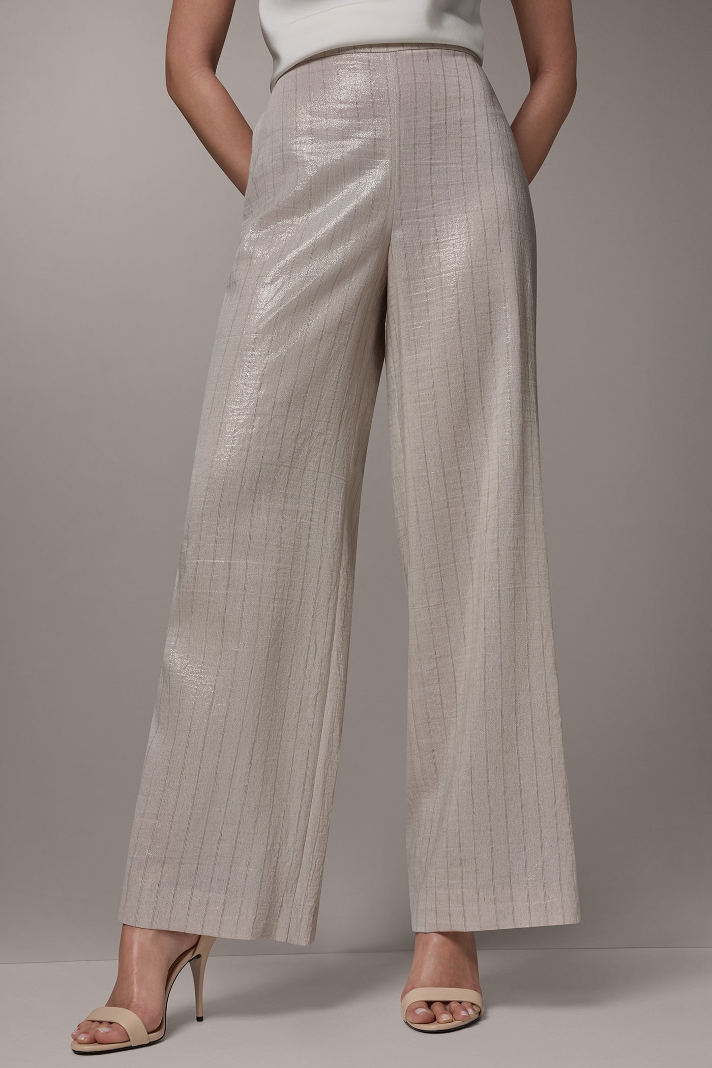 HIGH-RISE METALLIC PINSTRIPE WIDE-LEG PANT | View 1 | Pants