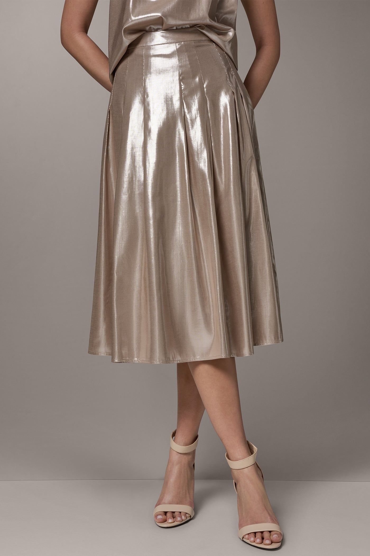 METALLIC MIDI A-LINE SKIRT
