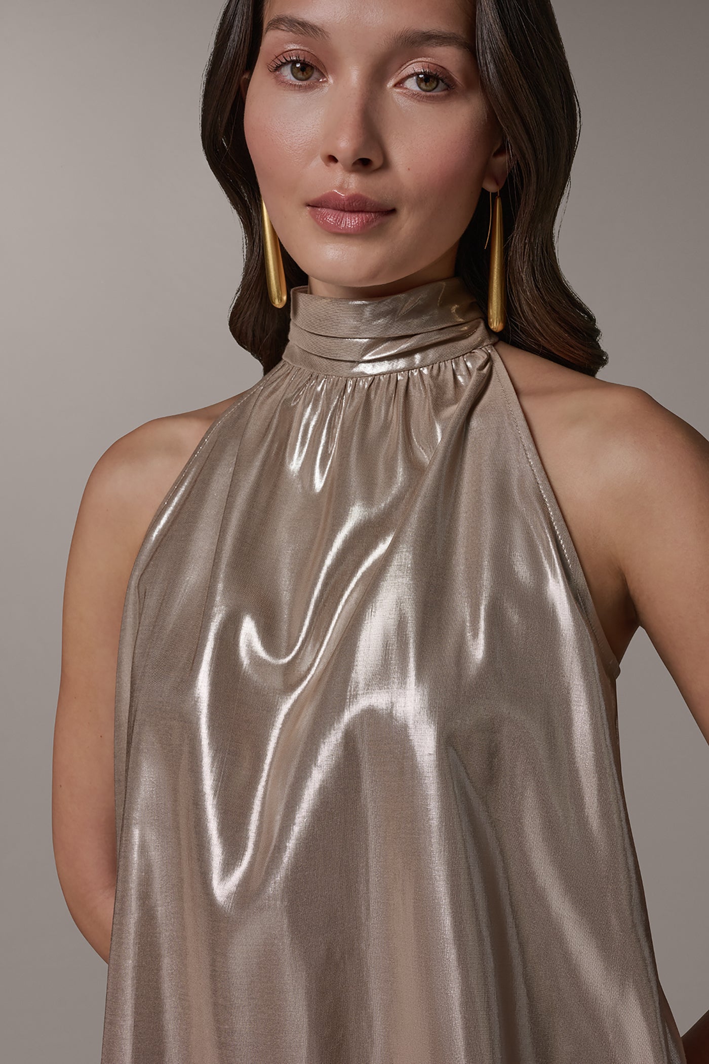 SLEEVELESS METALLIC HALTER TOP VIEW 4 | Tops
