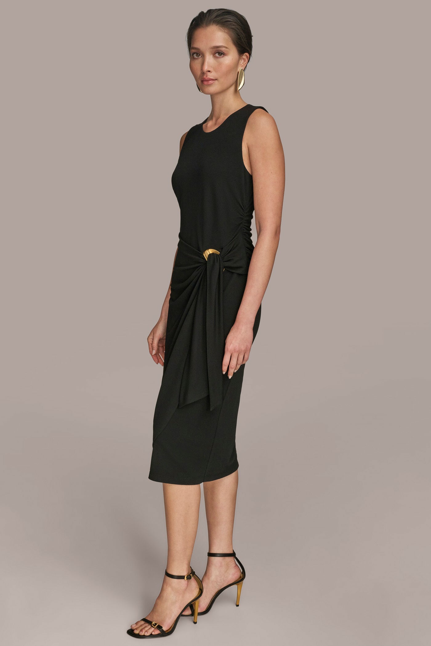 Sleeveless Tie Waist Midi Sheath Dress | Donna Karan Sleeveless Tie Waist Midi Sheath Dress | Donna Karan