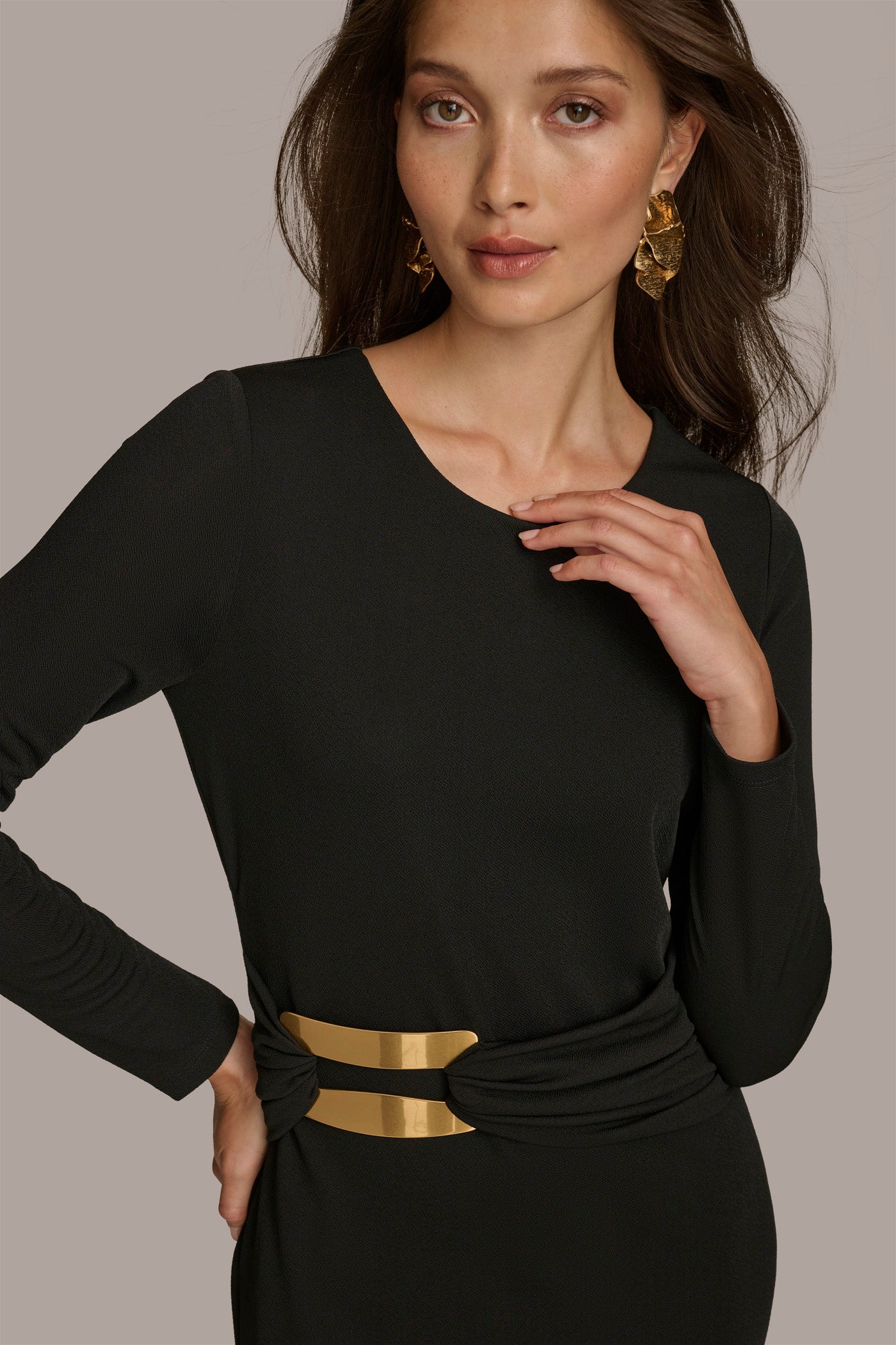 FITTED MIDI DRESS WITH BRUSHED HARDWARE DETAIL VIEW 4 | Fall Collection