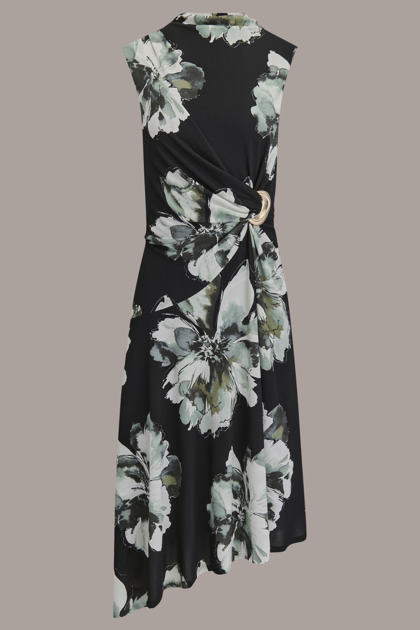 FLORAL ASYMMETRIC GATHERED EMBELLISHED DRESS VIEW 7 | New Arrivals