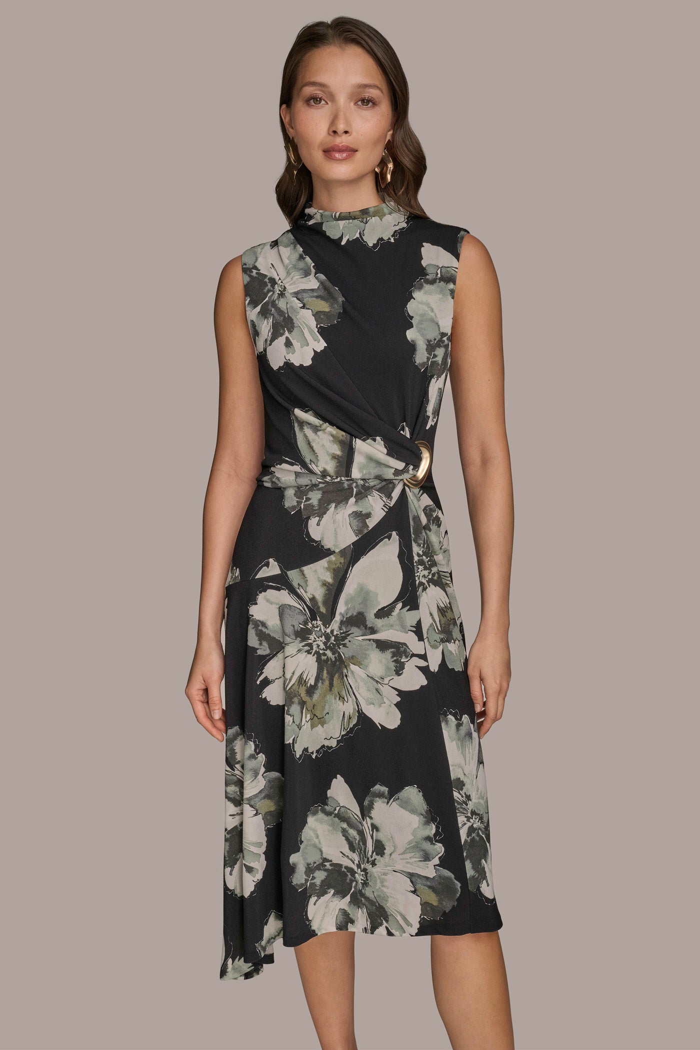 FLORAL ASYMMETRIC GATHERED EMBELLISHED DRESS VIEW 4 | New Arrivals