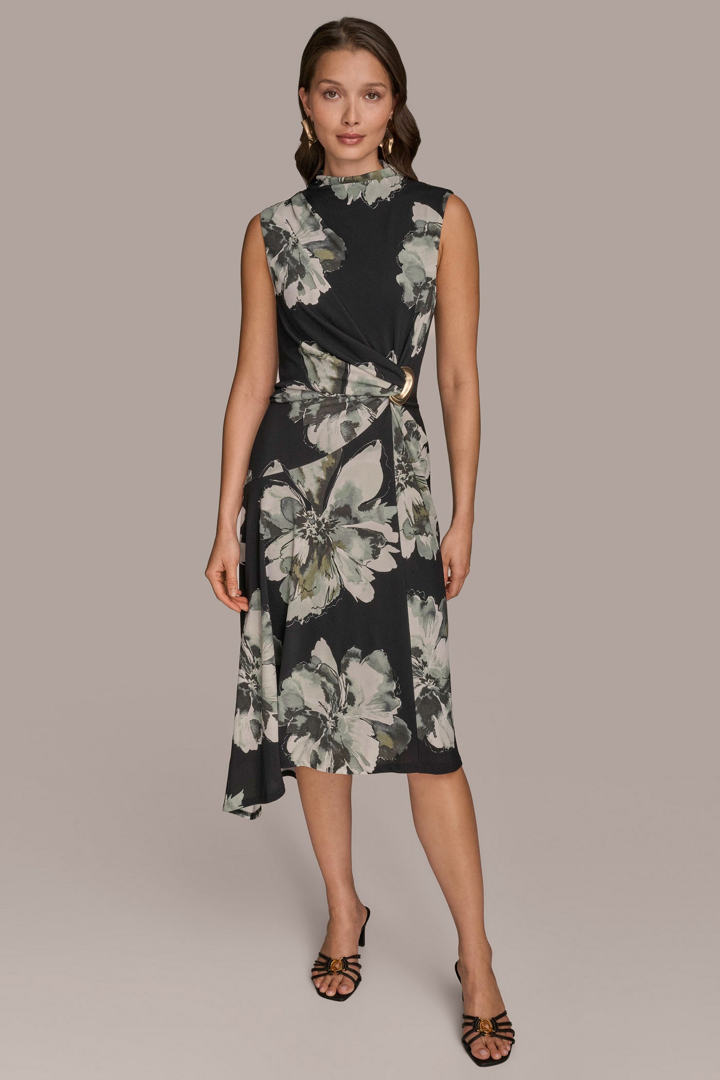 FLORAL ASYMMETRIC GATHERED EMBELLISHED DRESS | View 1 | New Arrivals
