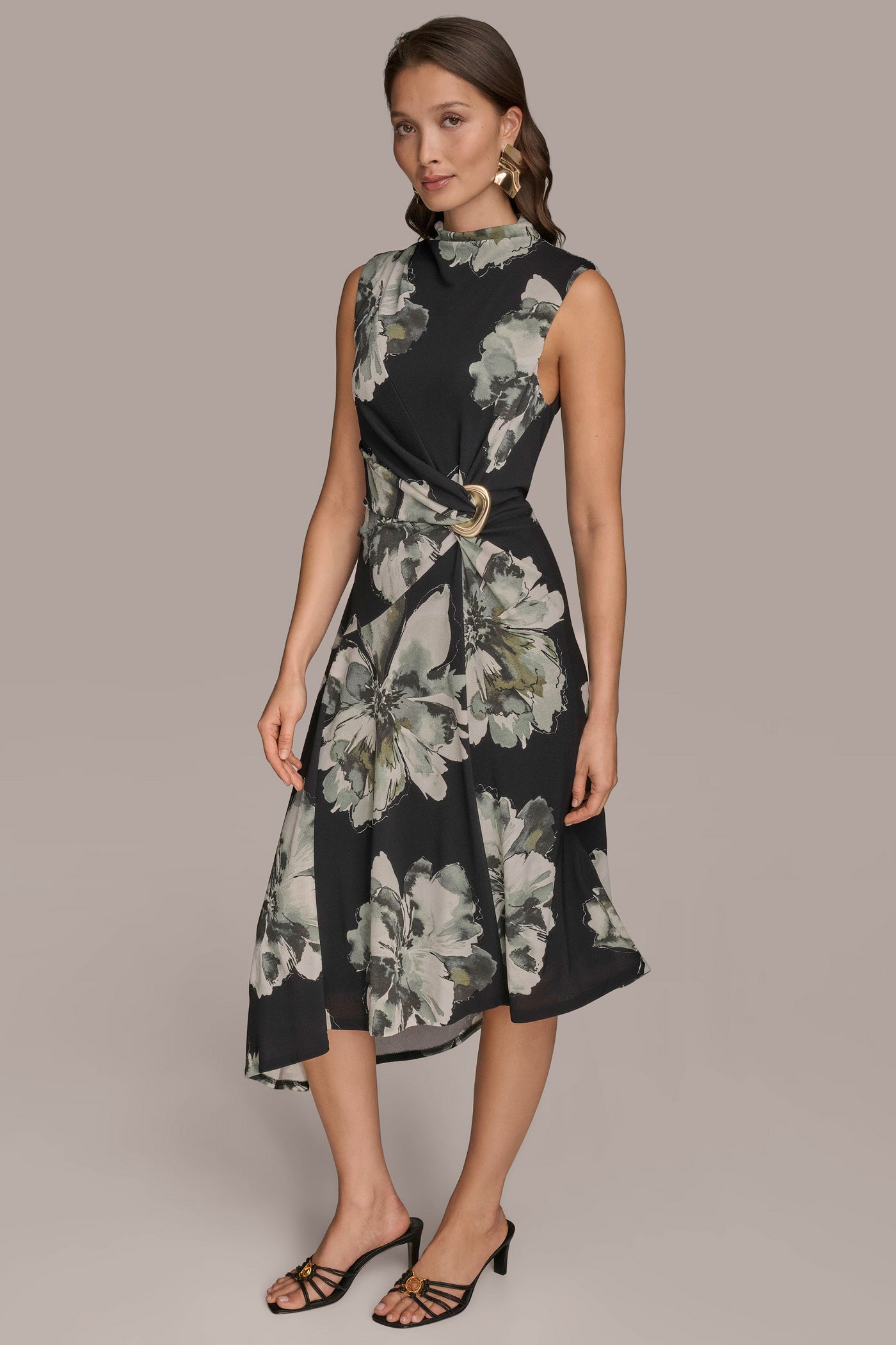 FLORAL ASYMMETRIC GATHERED EMBELLISHED DRESS VIEW 3 | New Arrivals