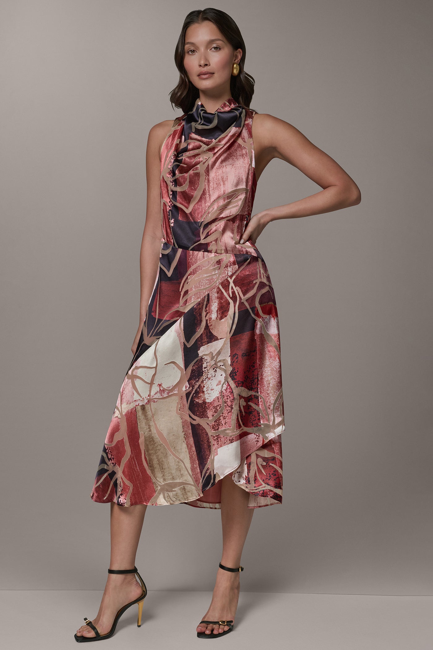 SLEEVELESS COWL NECK MIDI A-LINE DRESS VIEW 9 | Cocktail & Party