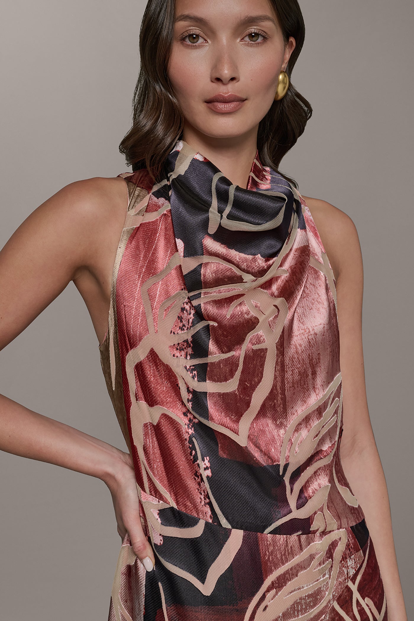 SLEEVELESS COWL NECK MIDI A-LINE DRESS (alternate view)