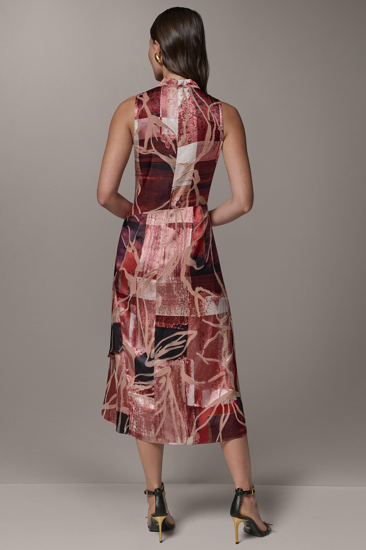 SLEEVELESS COWL NECK MIDI A-LINE DRESS VIEW 3 | Cocktail & Party