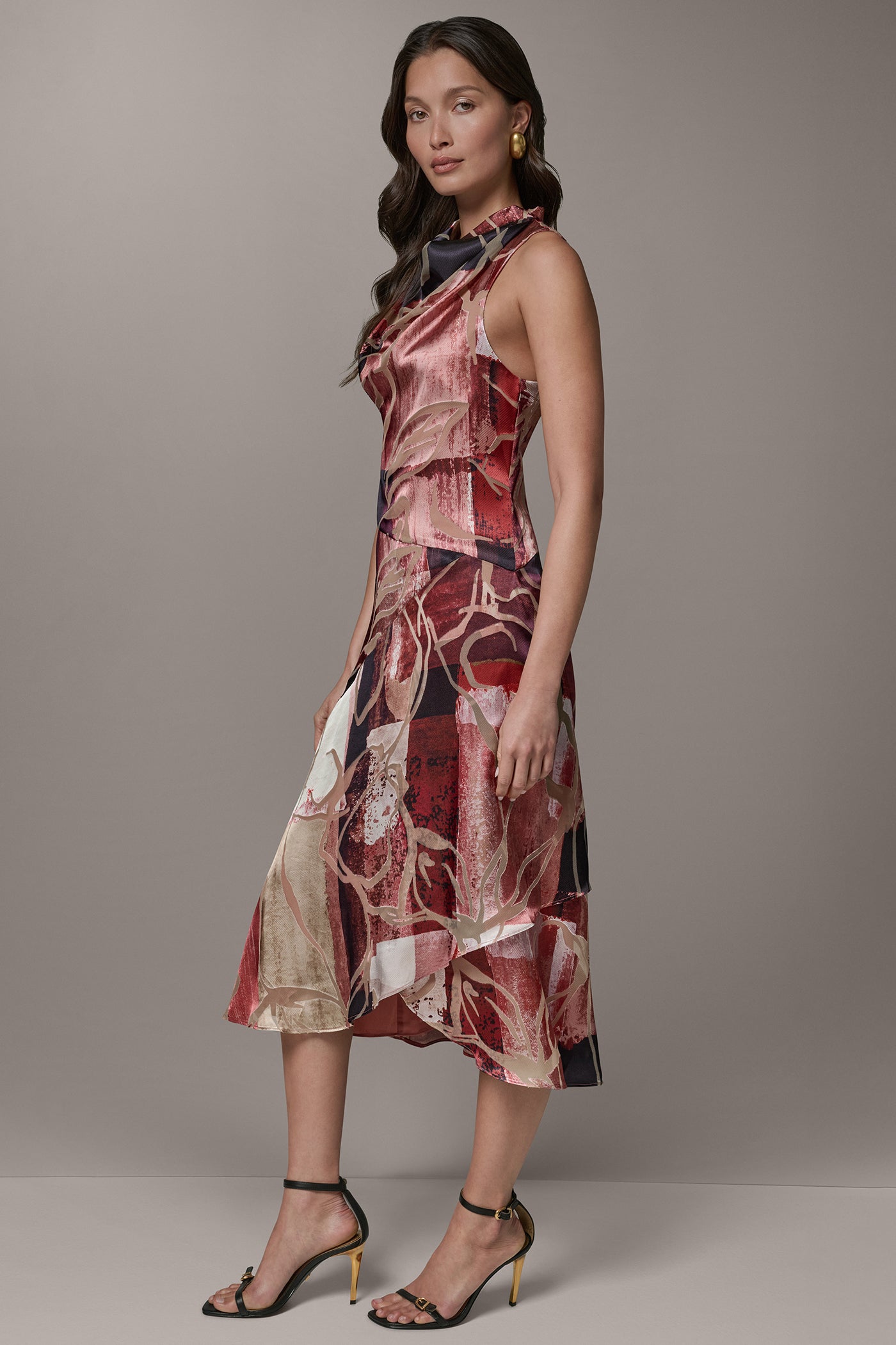 SLEEVELESS COWL NECK MIDI A-LINE DRESS VIEW 4 | Cocktail & Party