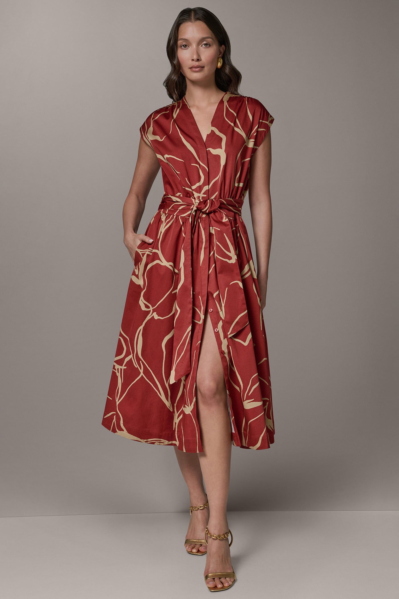 SLEEVELESS PRINT MIDI DRESS