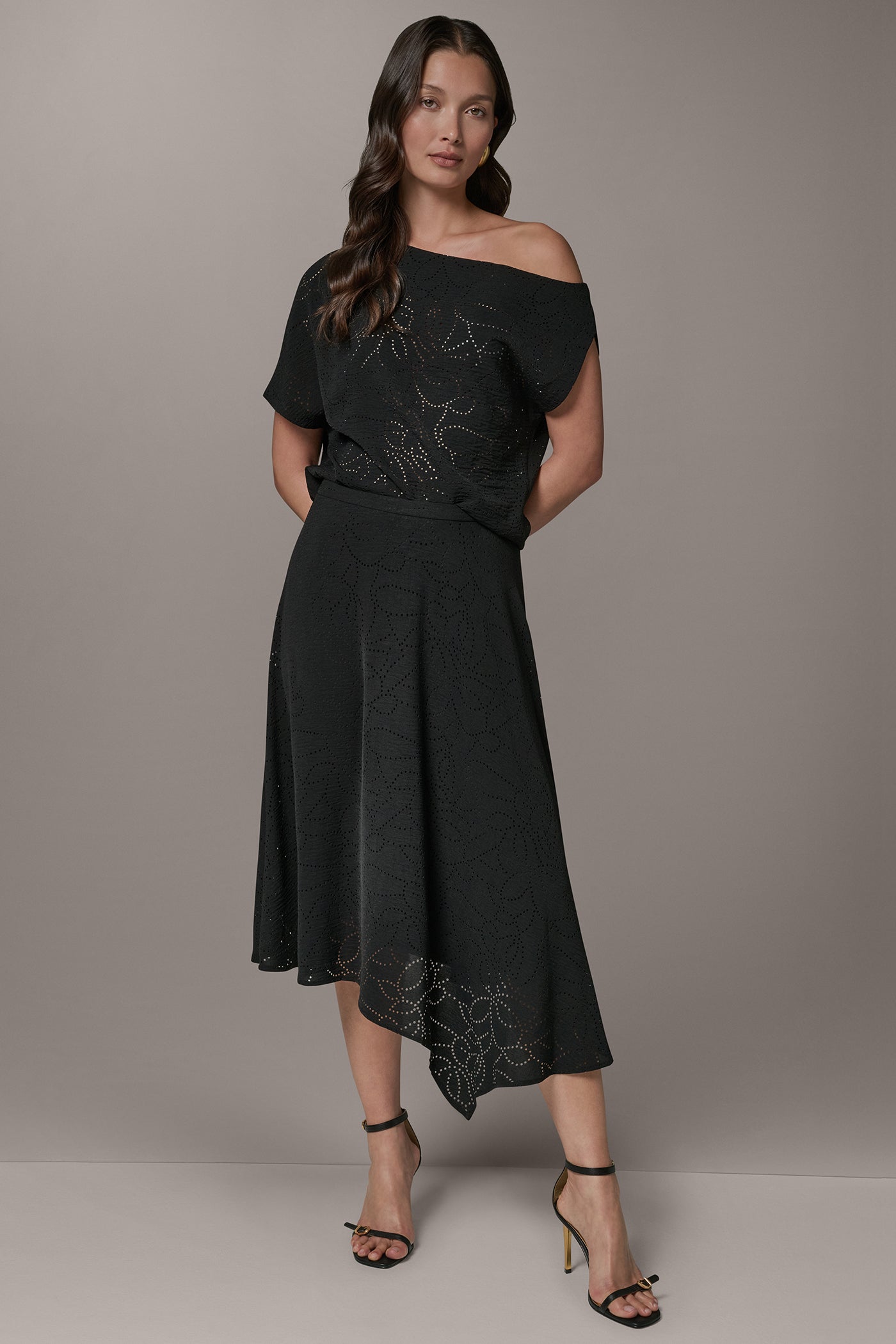 LASER CUT ASYMMETRIC MIDI SKIRT VIEW 8 | Skirts