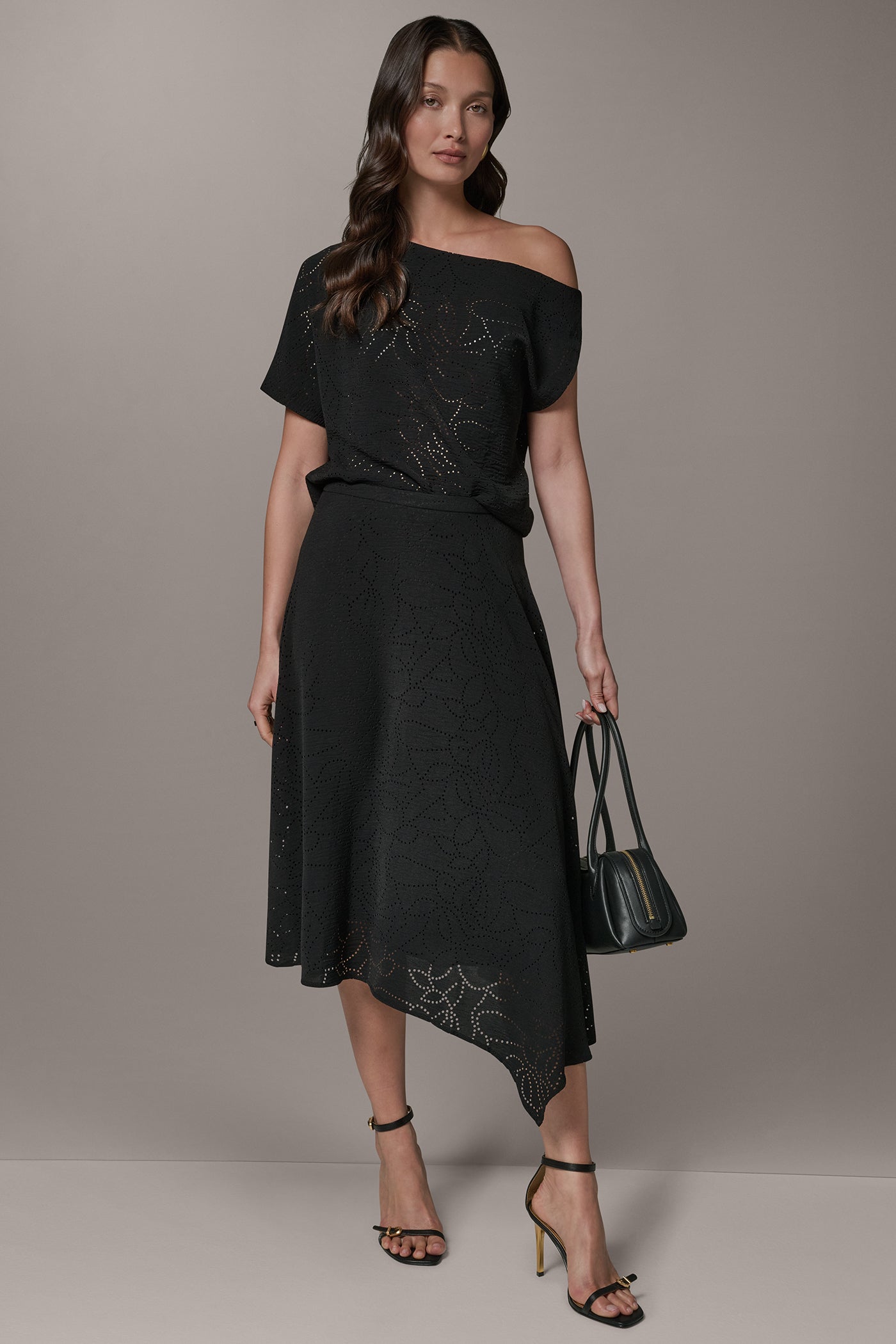 LASER CUT ASYMMETRIC MIDI SKIRT (alternate view)