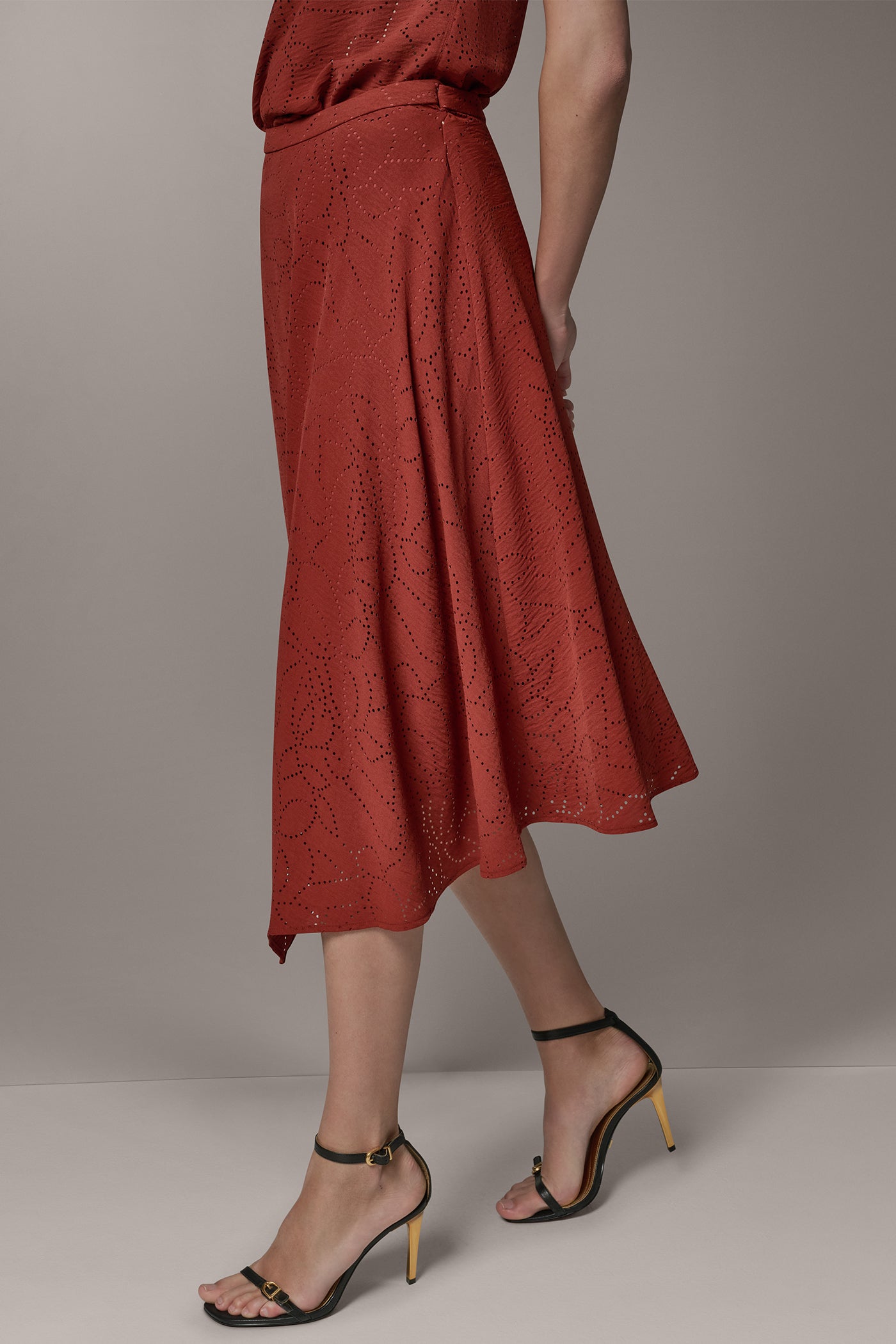 LASER CUT ASYMMETRIC MIDI SKIRT (alternate view)
