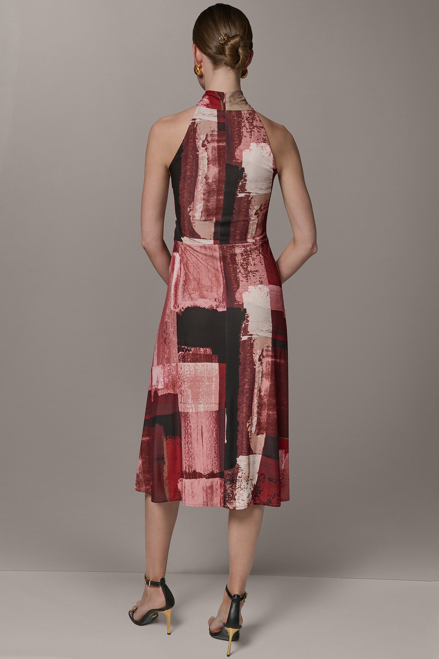 Donna Karan Women's Sleeveless Midi Halter Dress in Desert Clay Multi Donna Karan Women's Sleeveless Midi Halter Dress in Desert Clay Multi