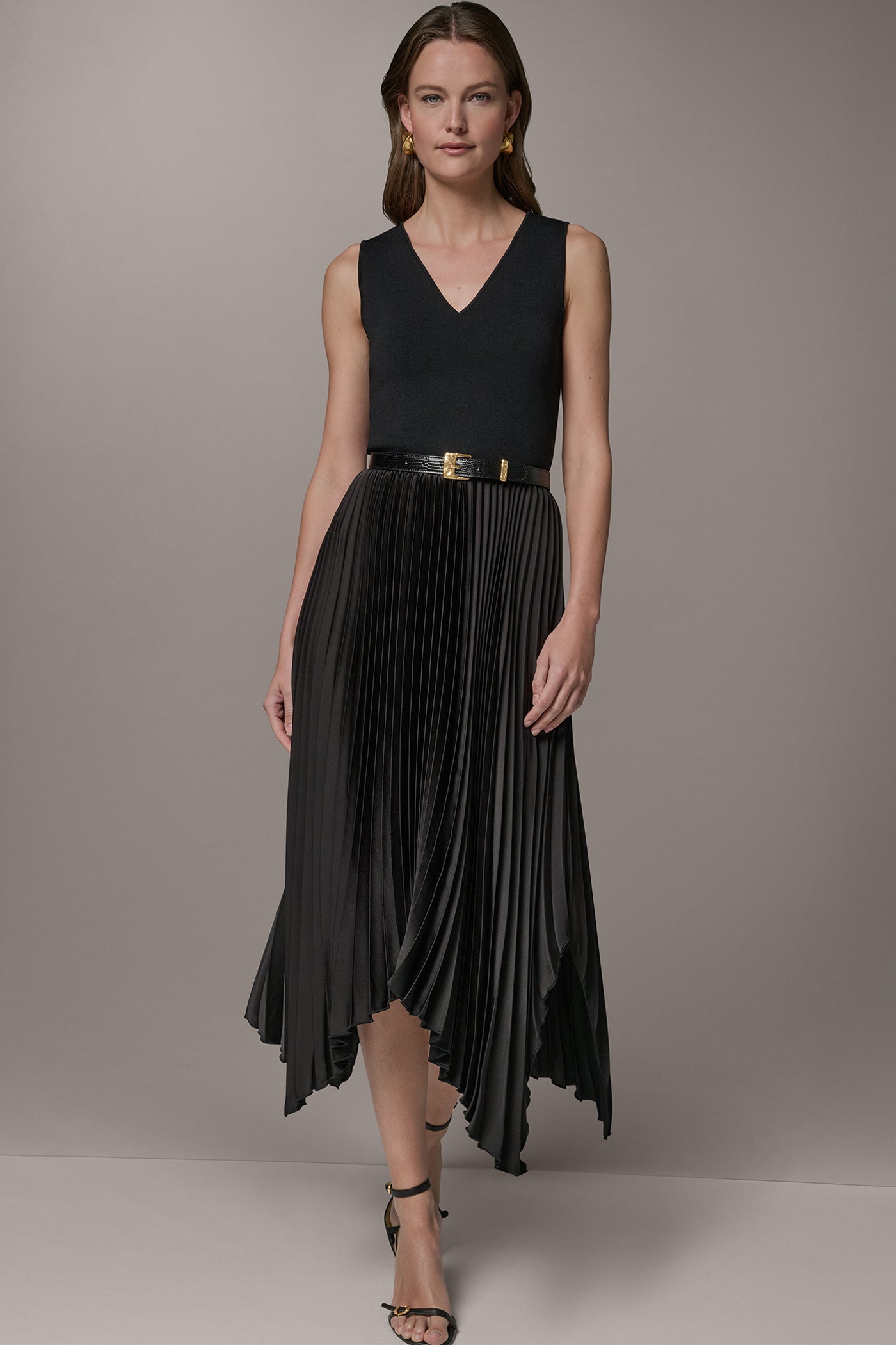 SLEEVELESS MIDI MIXED MEDIA DRESS