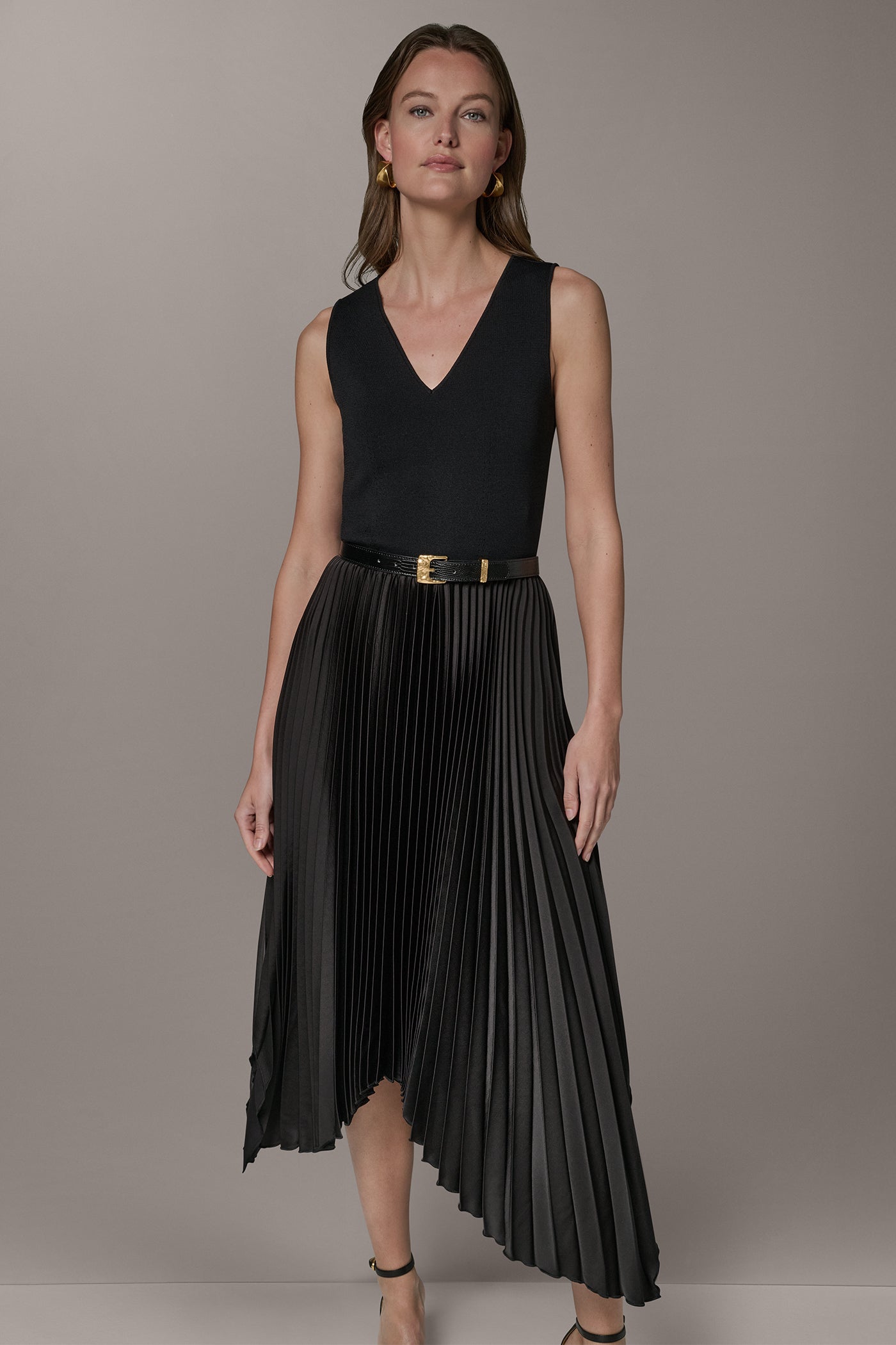 SLEEVELESS MIDI MIXED MEDIA DRESS VIEW 3 | Summer Collection