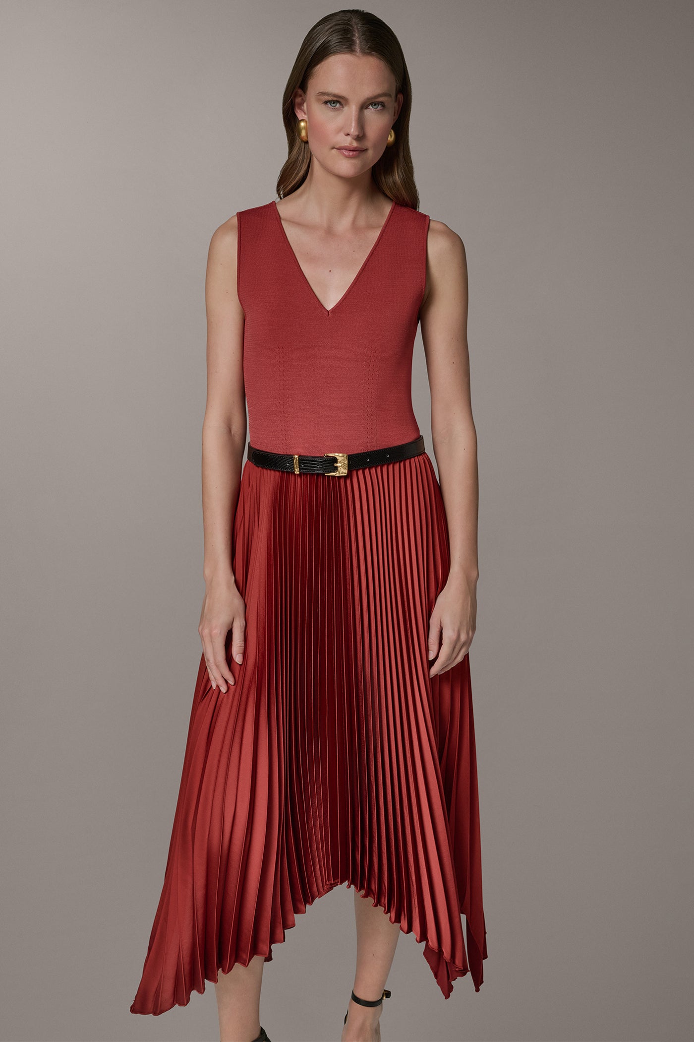 SLEEVELESS V-NECK MIXED-MEDIA DRESS VIEW 7 | Dresses & Jumpsuits