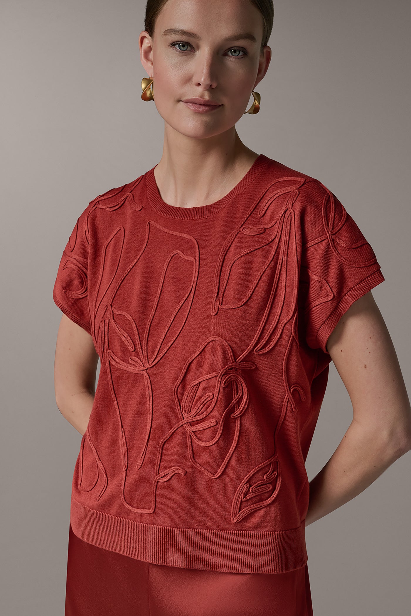 SHORT SLEEVE EMBROIDERED TOP (alternate view)