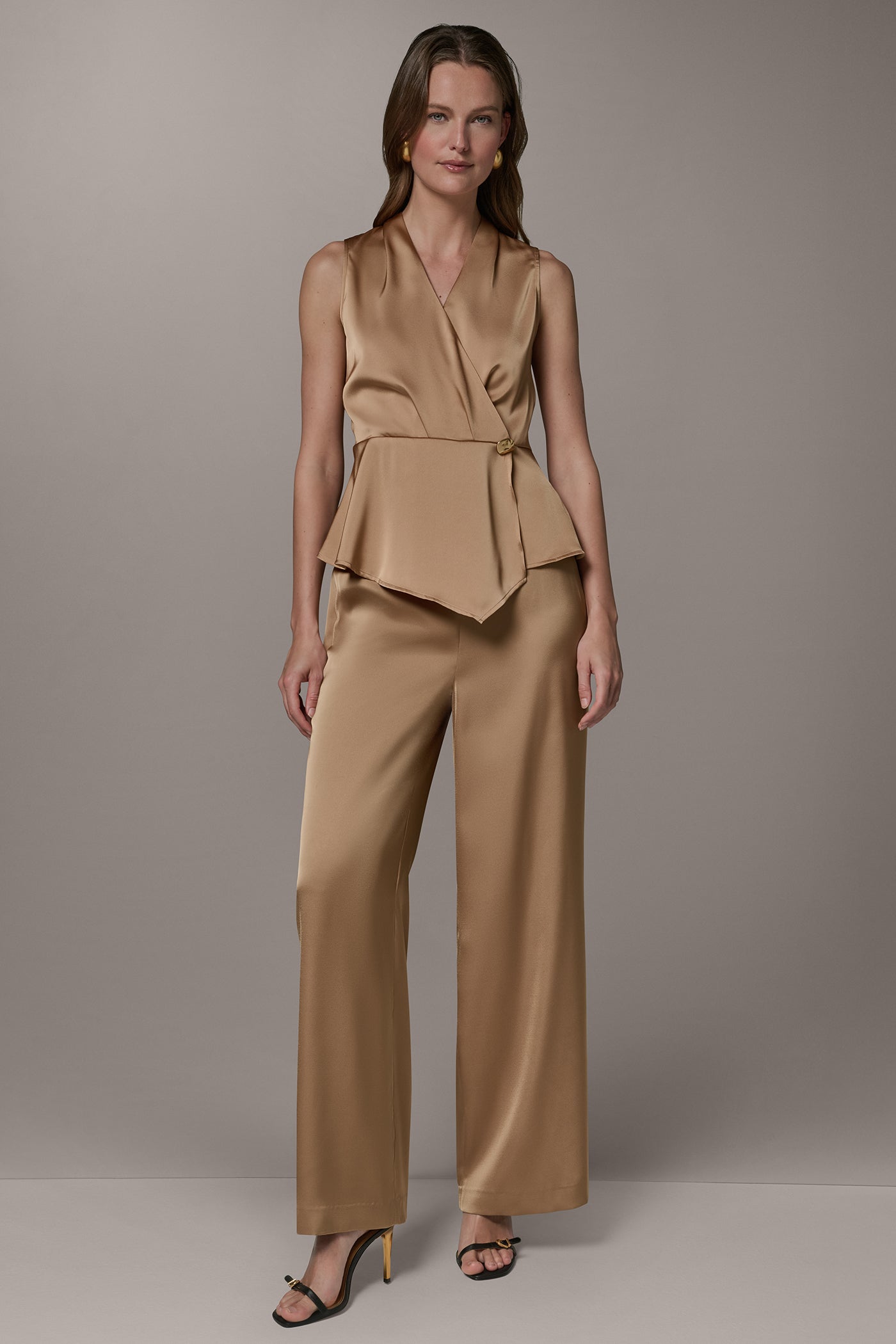 SLEEVELESS WRAP-EFFECT ASYMMETRIC PEPLUM BLOUSE VIEW 6